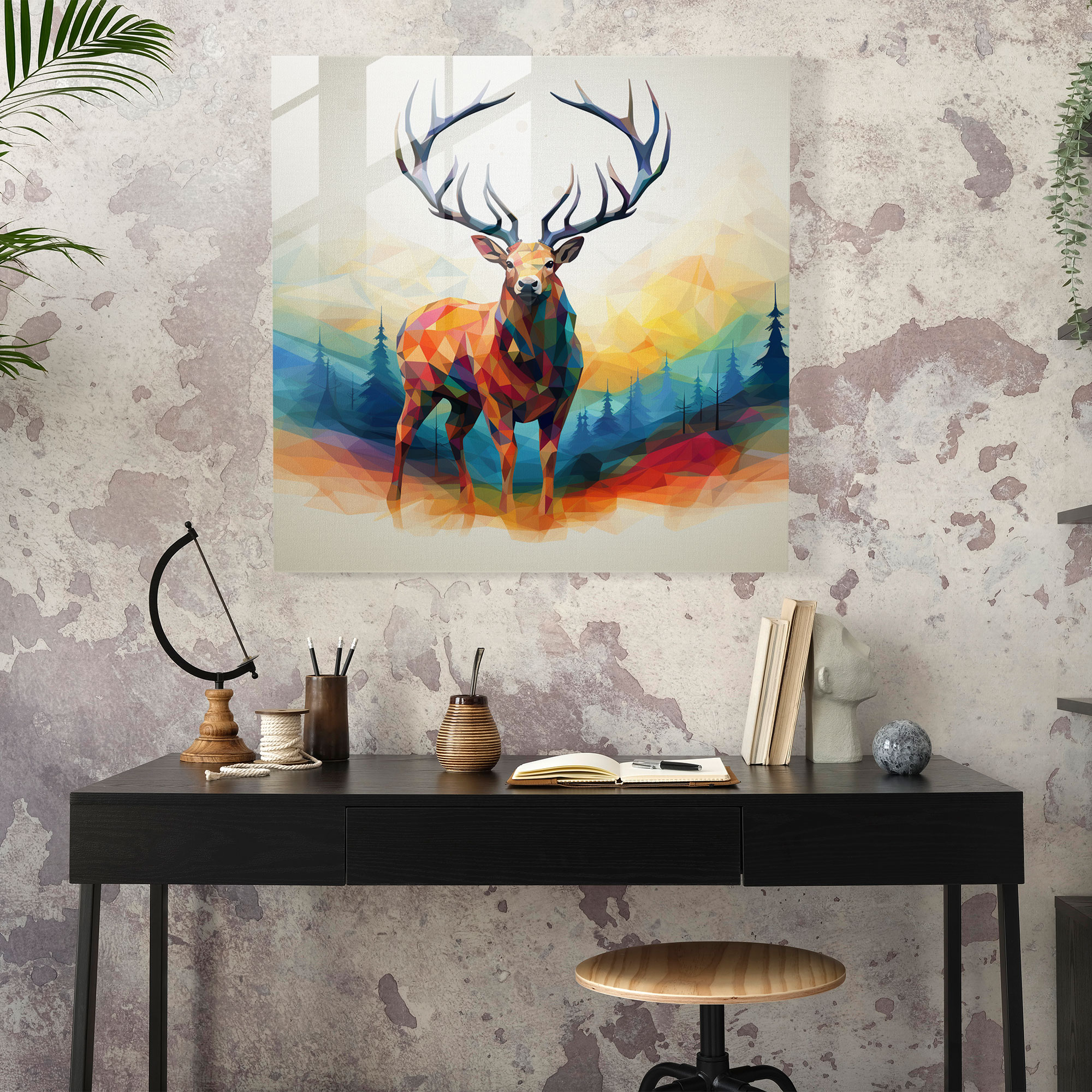 Geometric Elk Glass Print - Elk, Wall Decoration, Glass Art, Glass Print