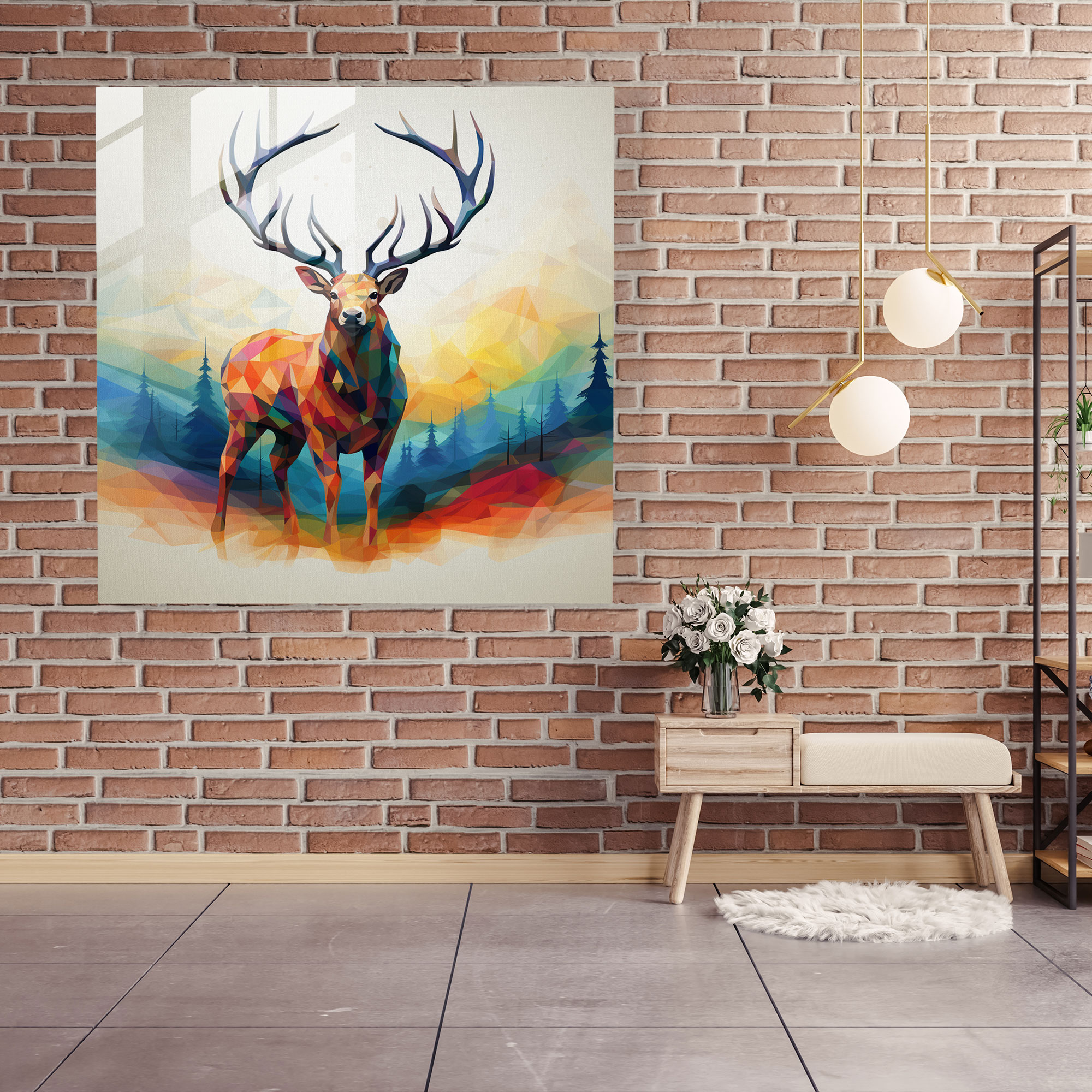 Geometric Elk Glass Print - Elk, Wall Decoration, Glass Art, Glass Print