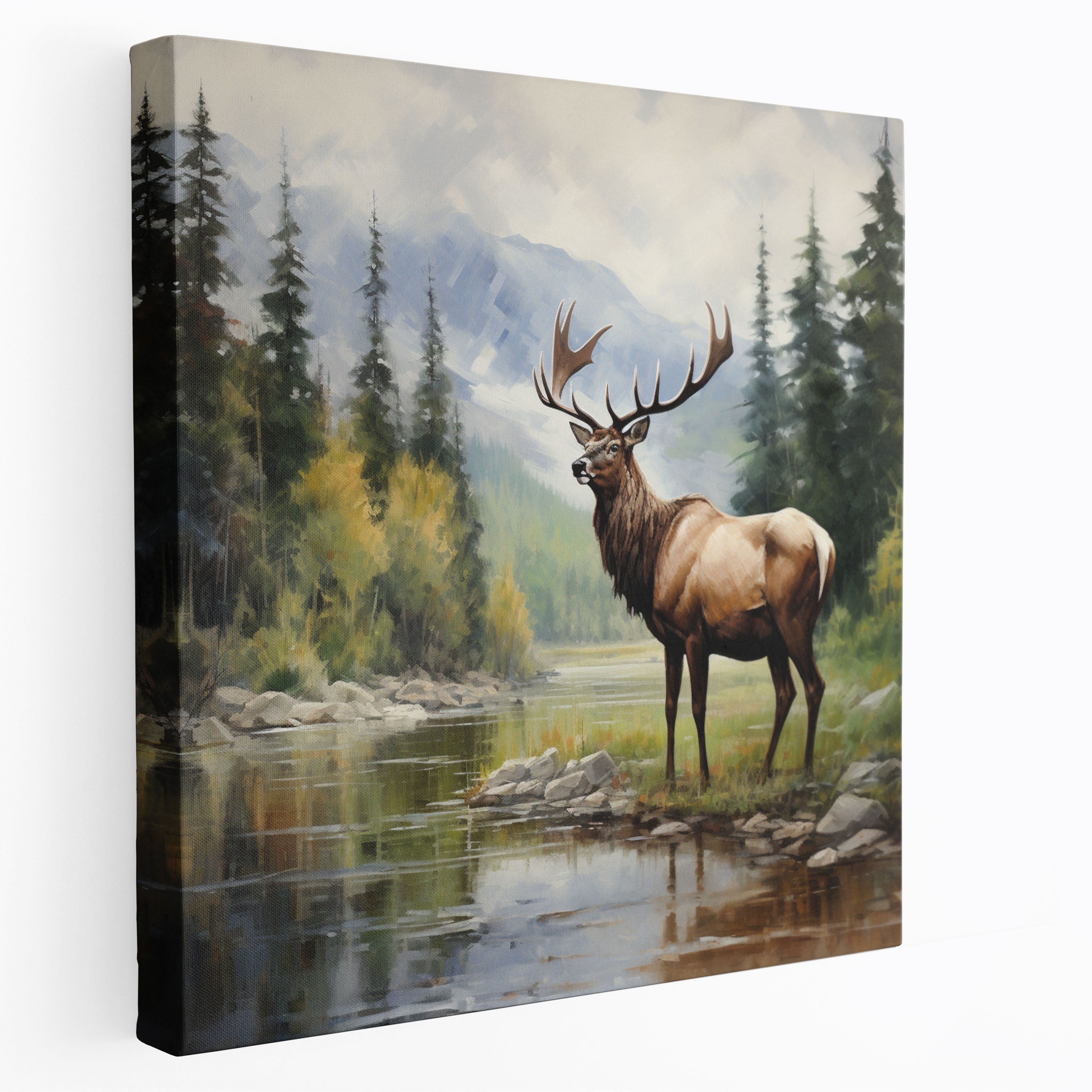 Riverbank Elk Canvas Print - Elk, Elk Canvas Print, Elk Wall Decoration, Elk Wall Art