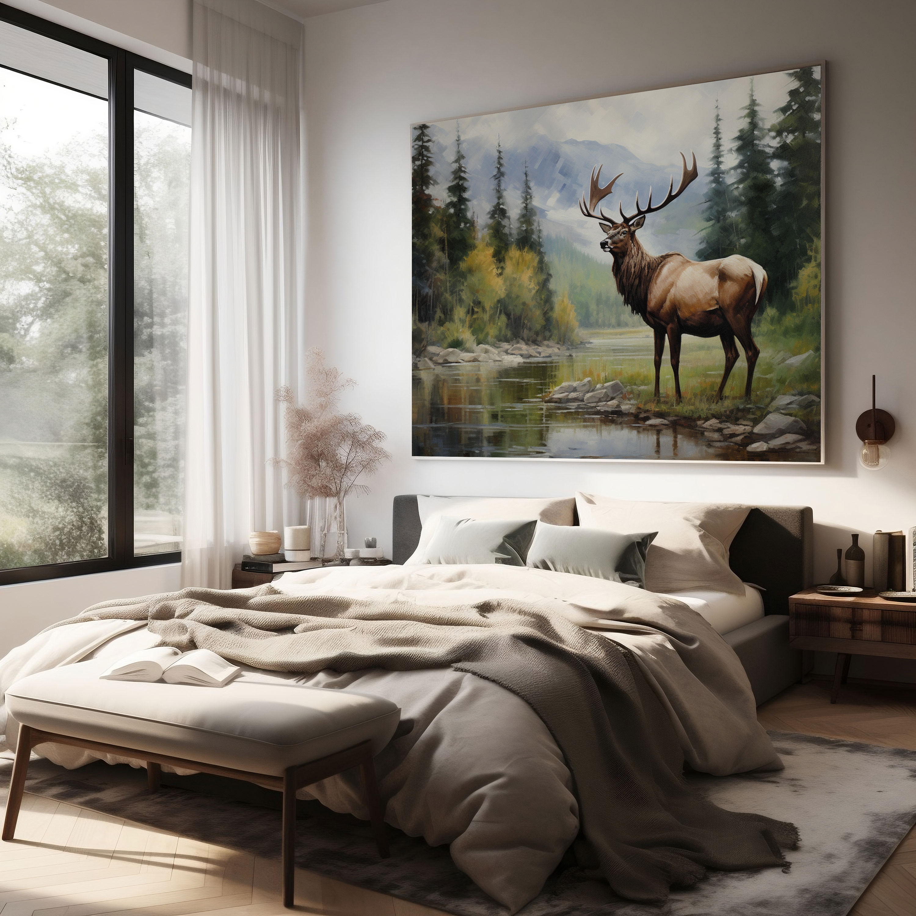 Riverbank Elk Canvas Print - Elk, Elk Canvas Print, Elk Wall Decoration, Elk Wall Art