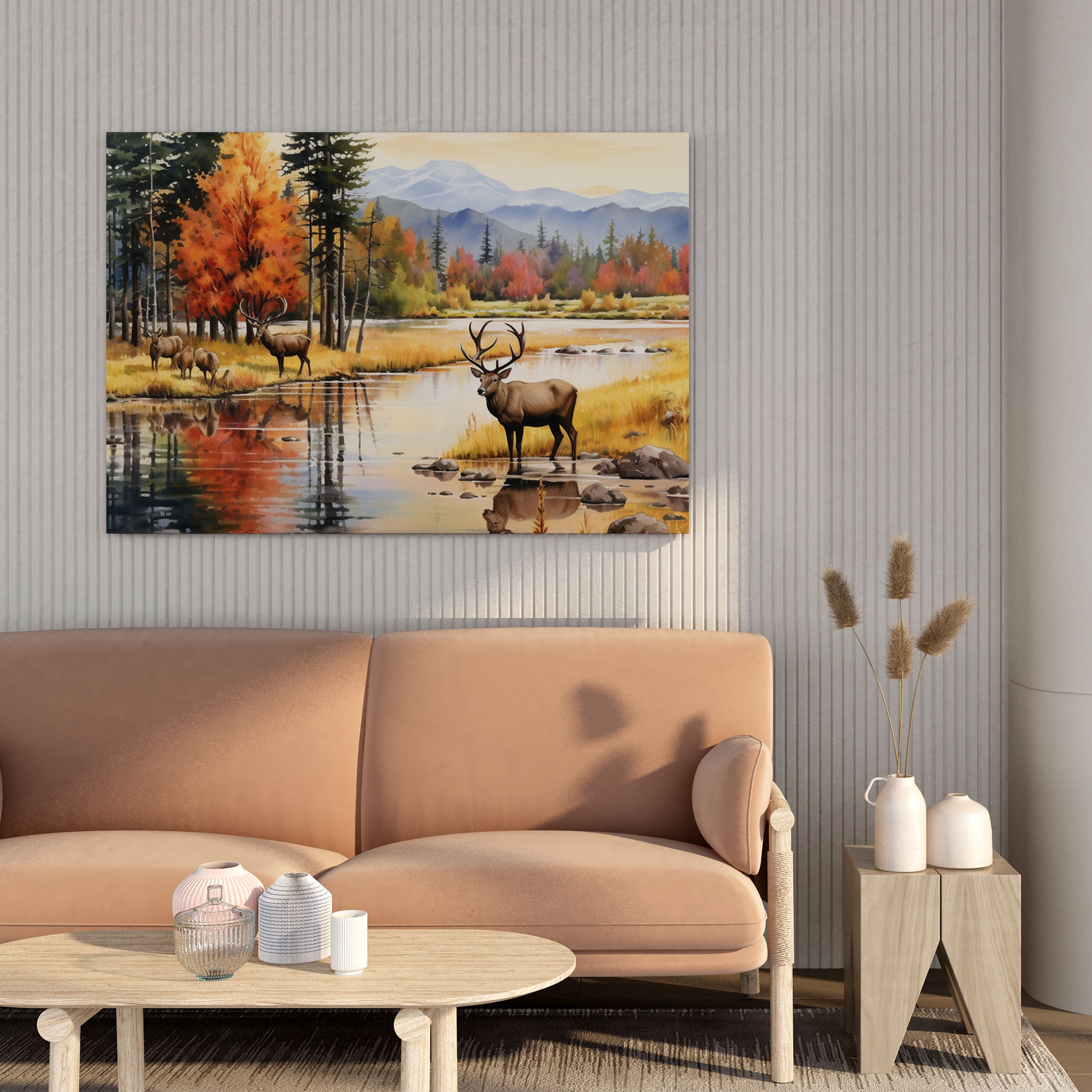 Elk Wall Art - Serene Fall Scene - Elk, Elk Wall Art, Watercolor Art, Fall Scene