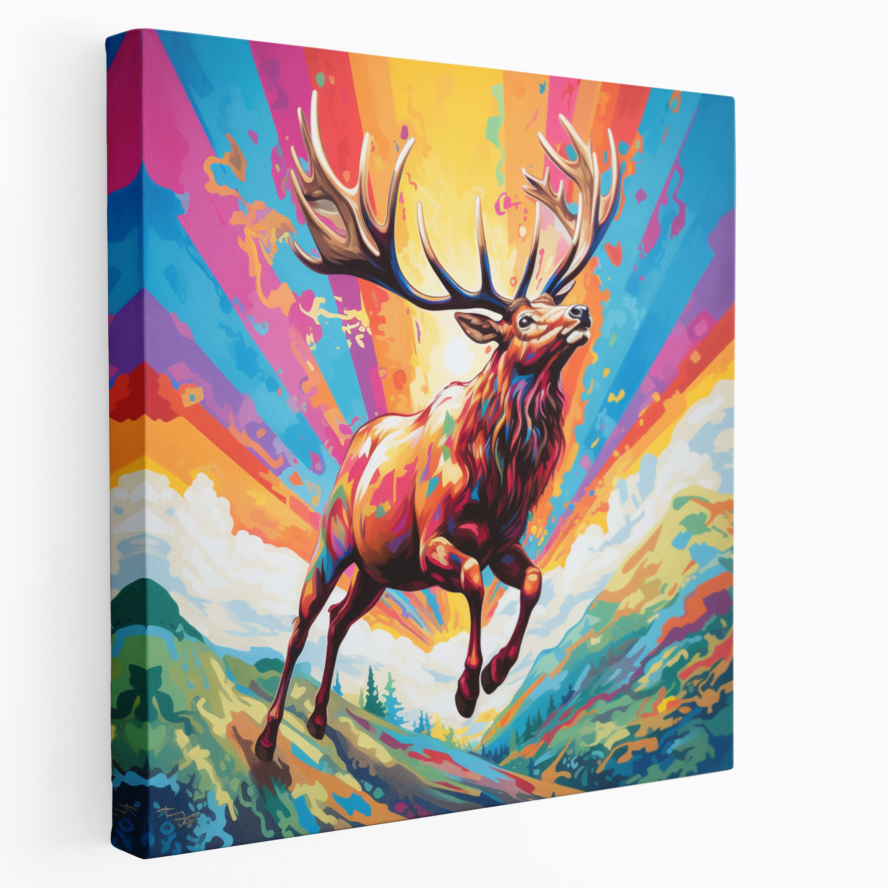 Elk Canvas Print - Color Explosion - Elk, Wall Art, Pop Art Painting, Canvas Wall Art