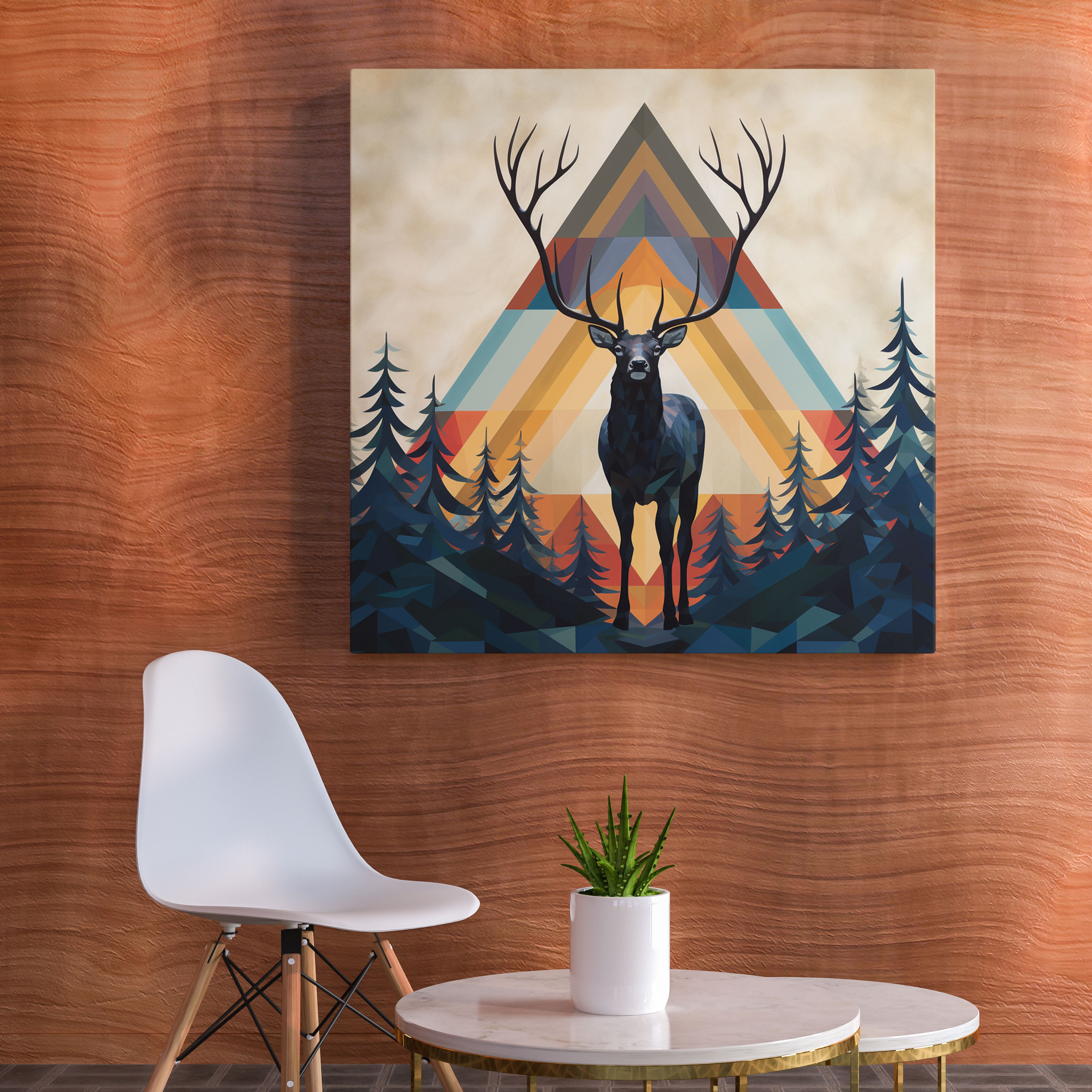 Elk Wall Art - Modern Geometrics - Elk, Canvas Print, Home Decoration, Minimalist Artwork