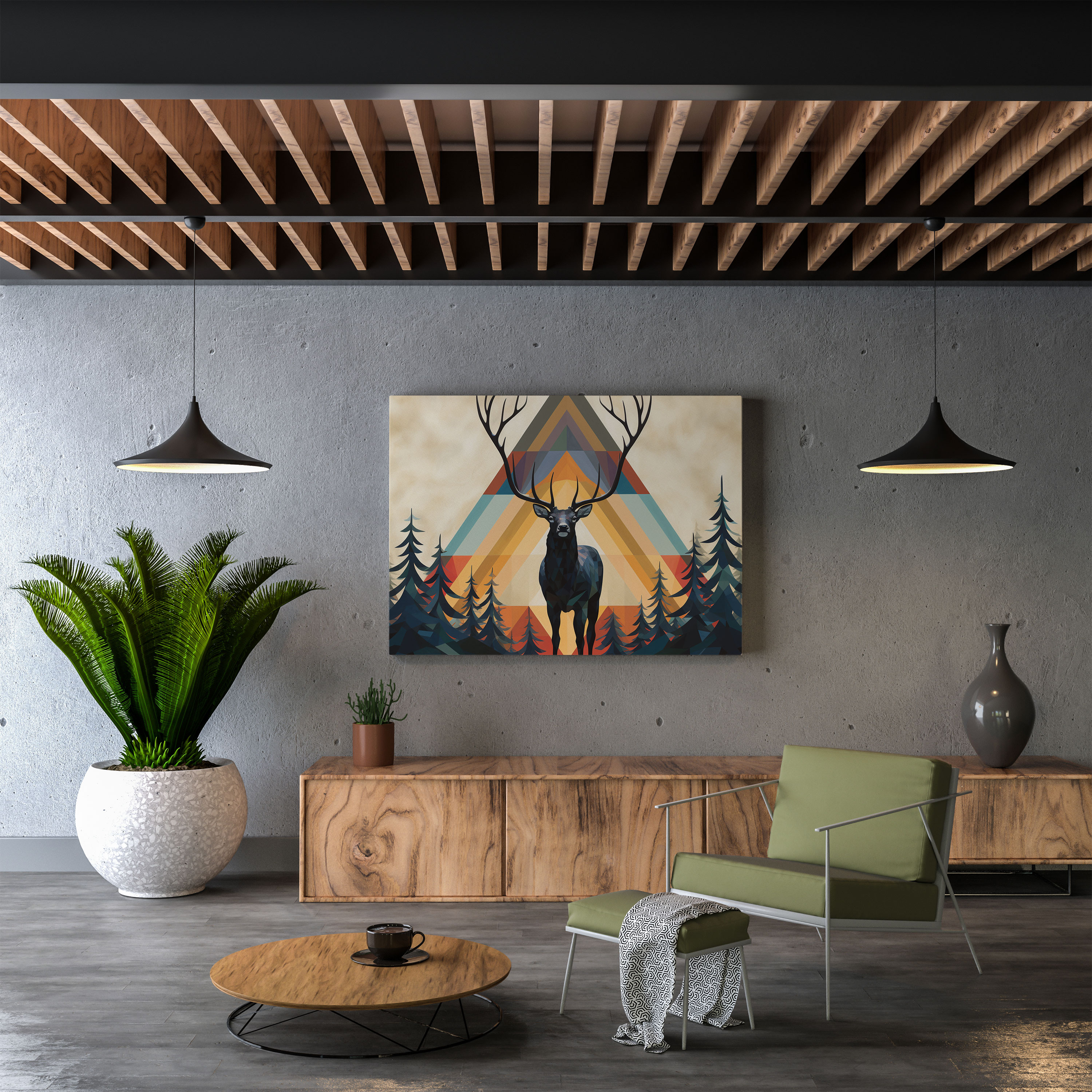 Elk Wall Art - Modern Geometrics - Elk, Canvas Print, Home Decoration, Minimalist Artwork