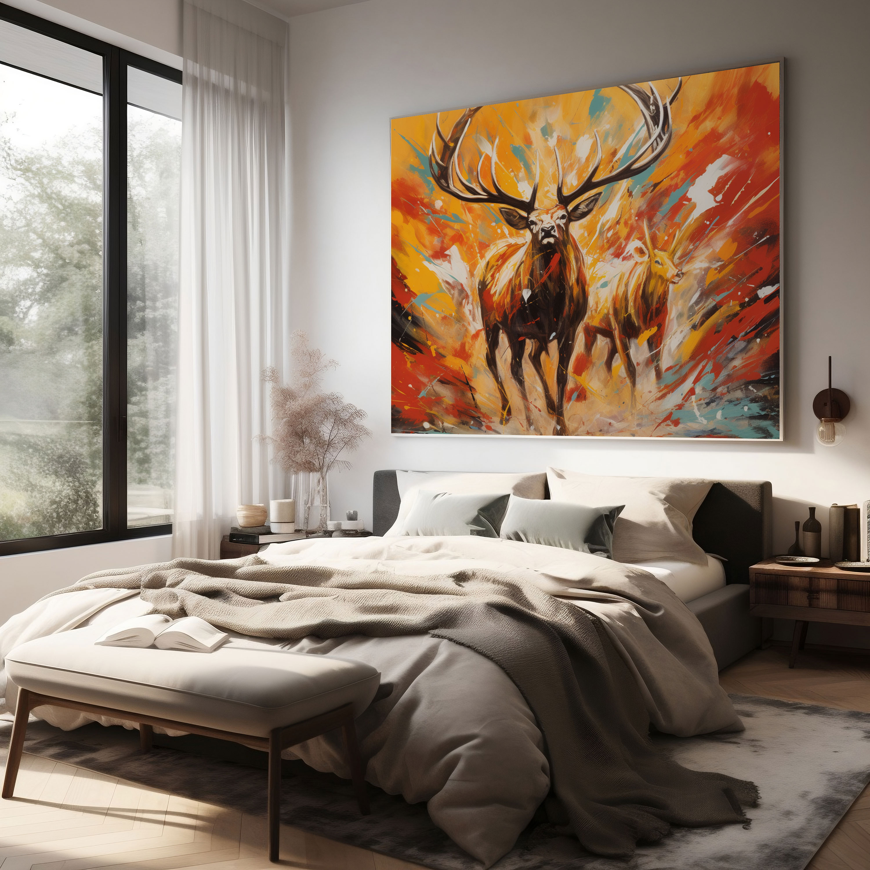 Elk Wall Art - Abstract Acrylic Painting - High Quality Canvas Print - Elk, Elk, Wall Art, Abstract Acrylic Painting