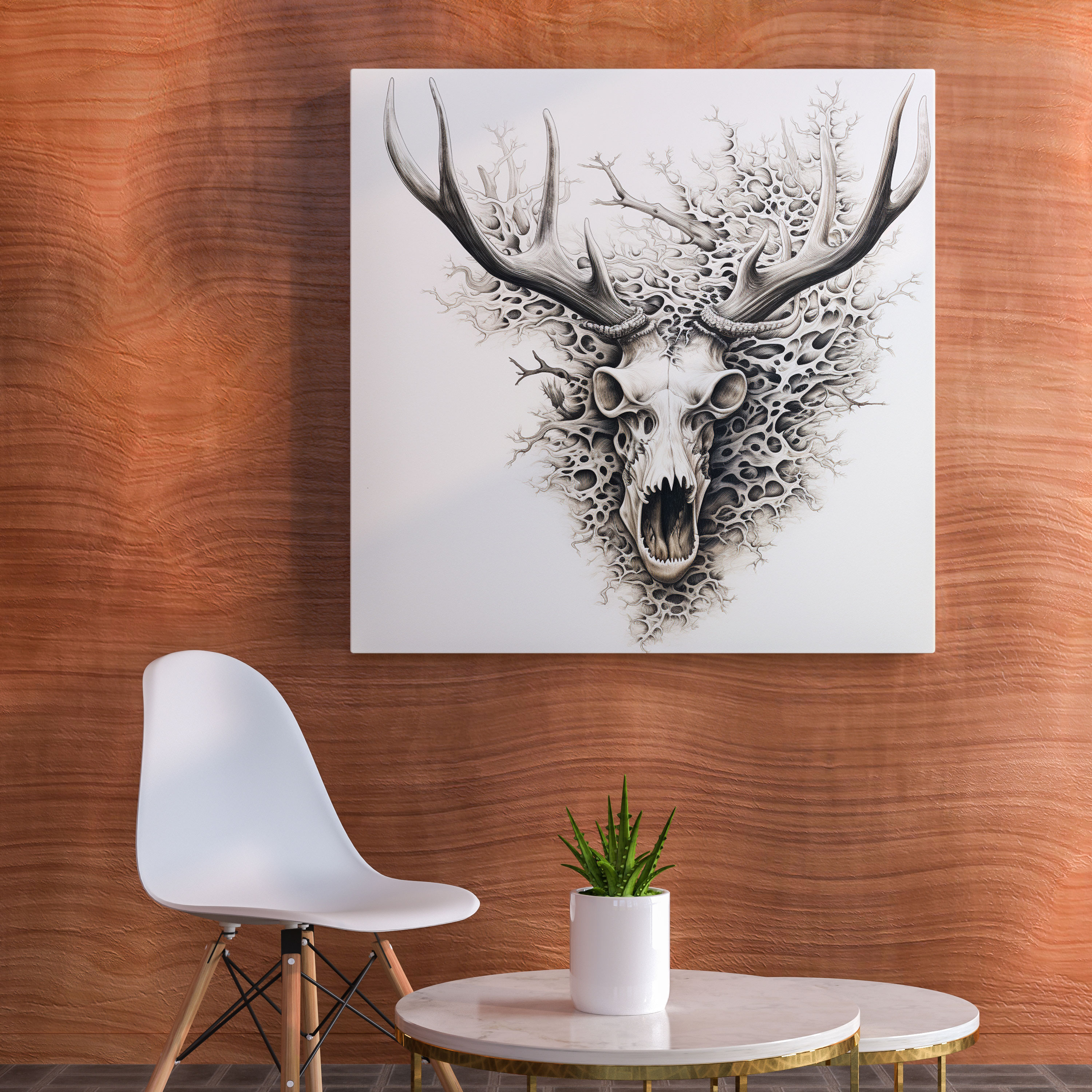 Elk Wall Decoration - Intricate Ink Drawing - Canvas Print - Elk, Home Decoration, Elk, Antler