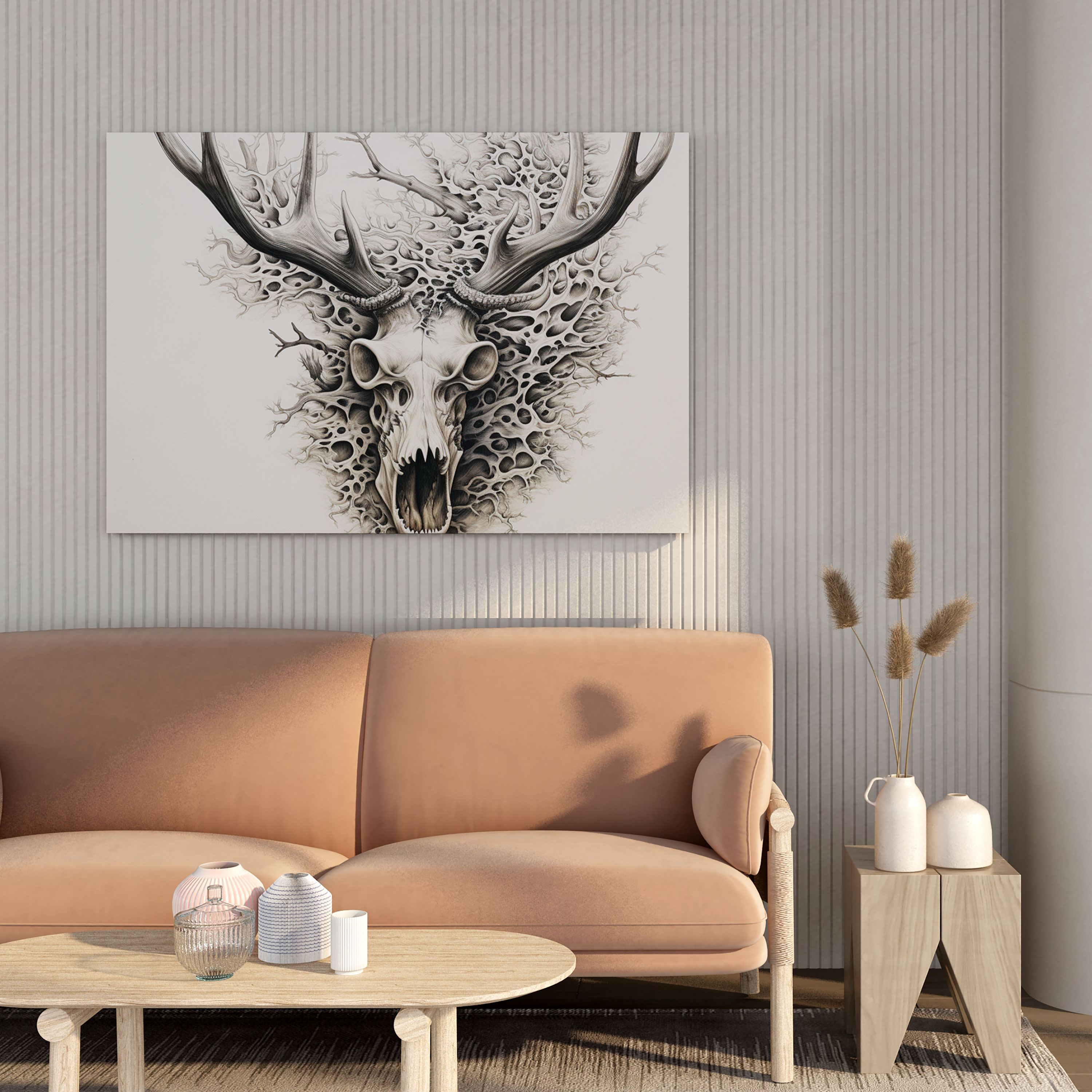 Elk Wall Decoration - Intricate Ink Drawing - Canvas Print - Elk, Home Decoration, Elk, Antler