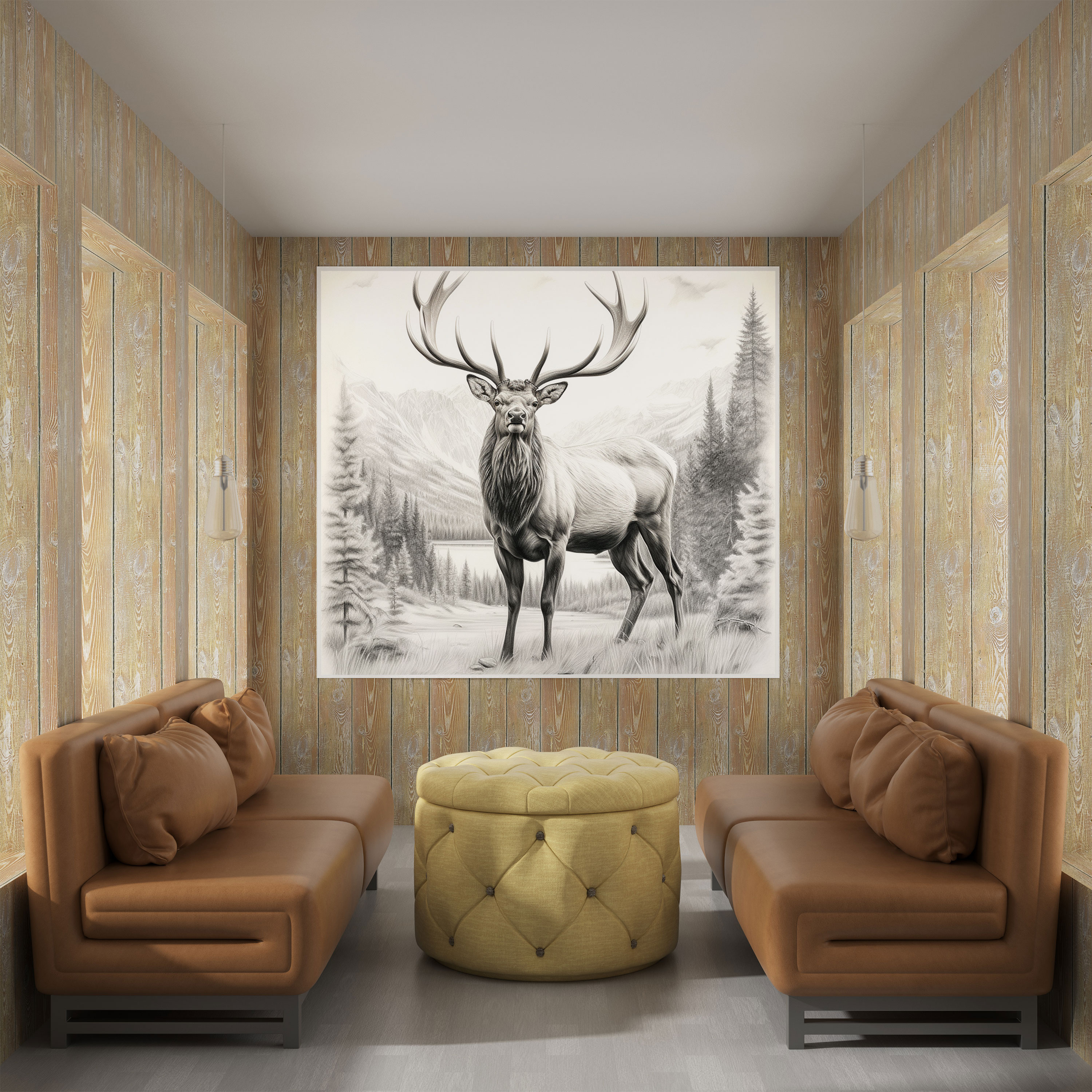 Elk Canvas Print - Realistic Pencil Sketch - Wall Art - Elk, Elk, Canvas Print, Canvas Wall Art