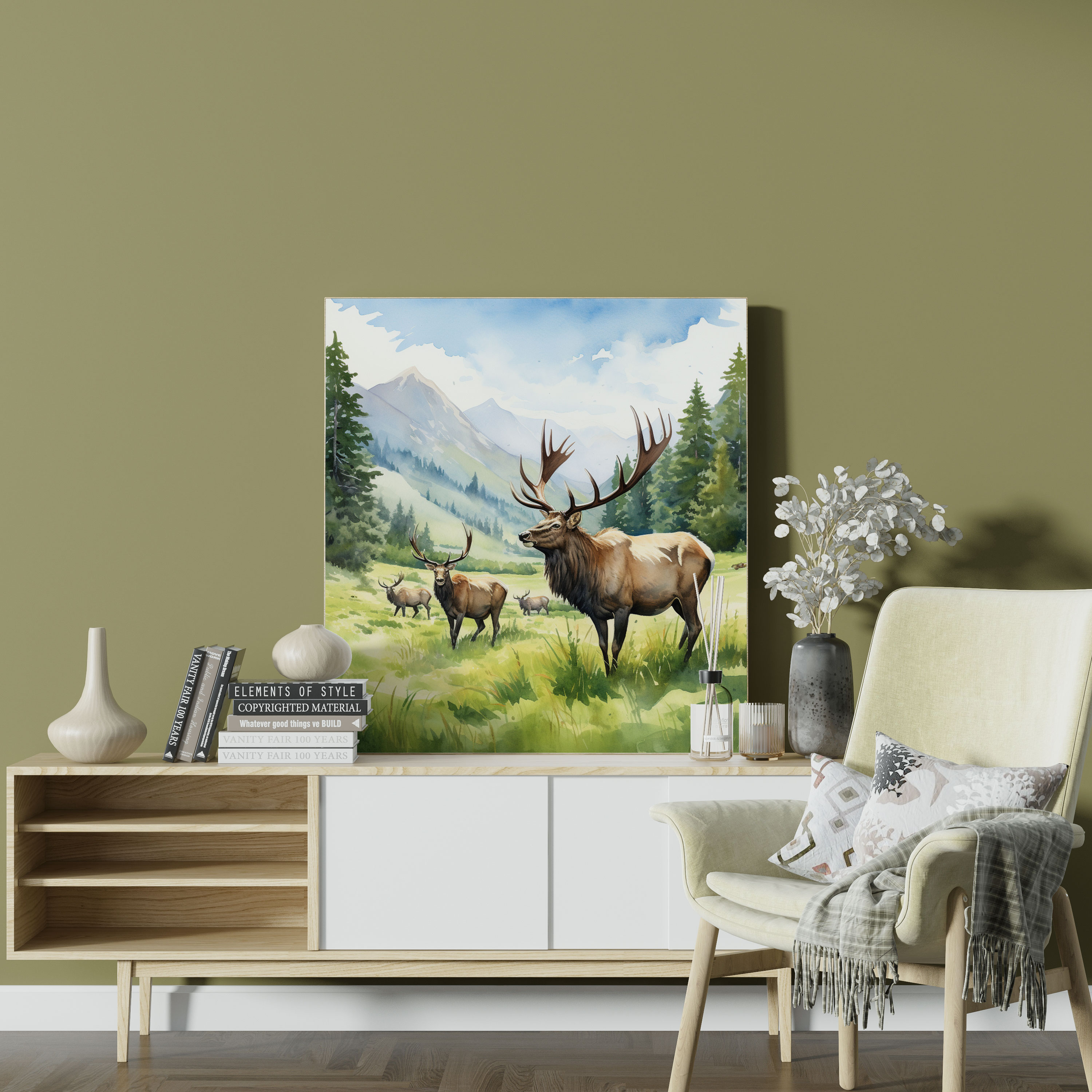 Elk Wall Art - Meadow Grazing - Elk Kanvas Tablo Otlakta Otlayan Duvar Sanatı