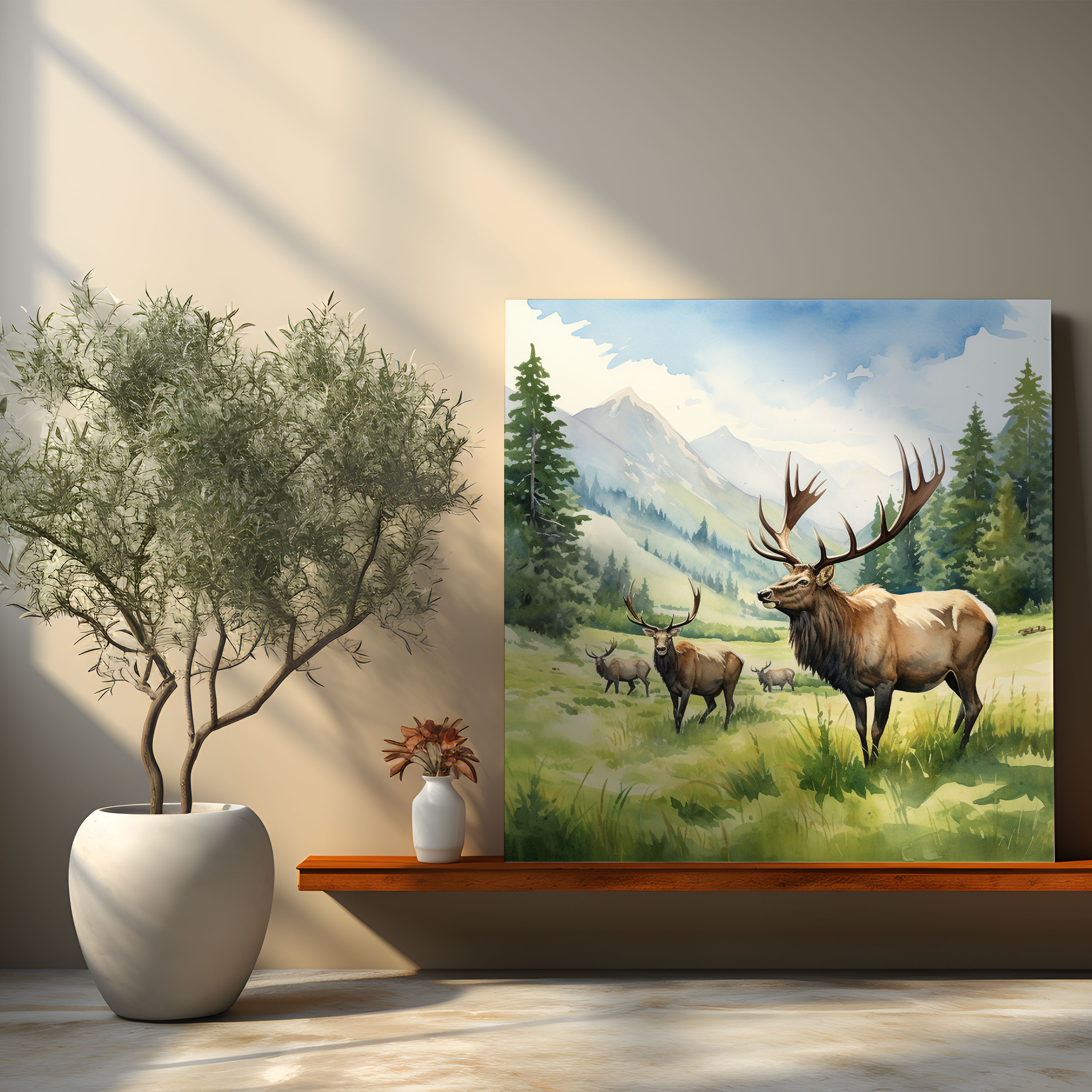 Elk Wall Art - Meadow Grazing - Elk Kanvas Tablo Otlakta Otlayan Duvar Sanatı