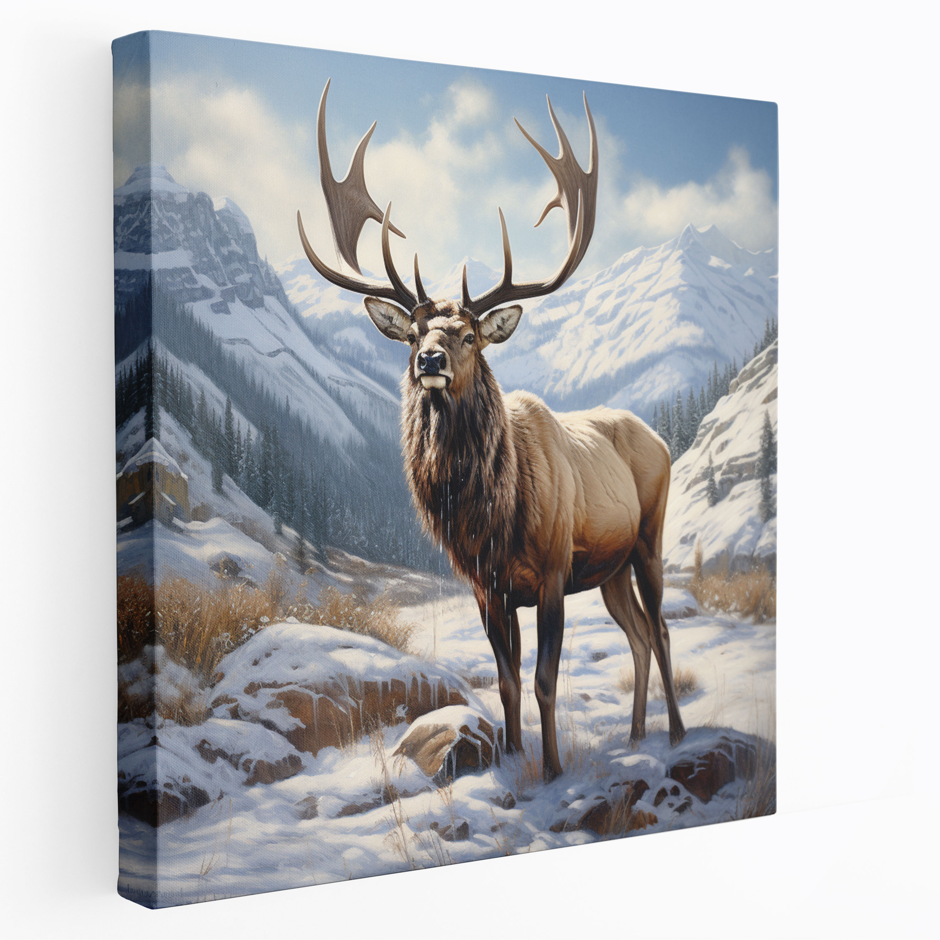 Elk Wall Decoration - Snowy Mountain - Elk, Home Decoration, Canvas Print, Elk
