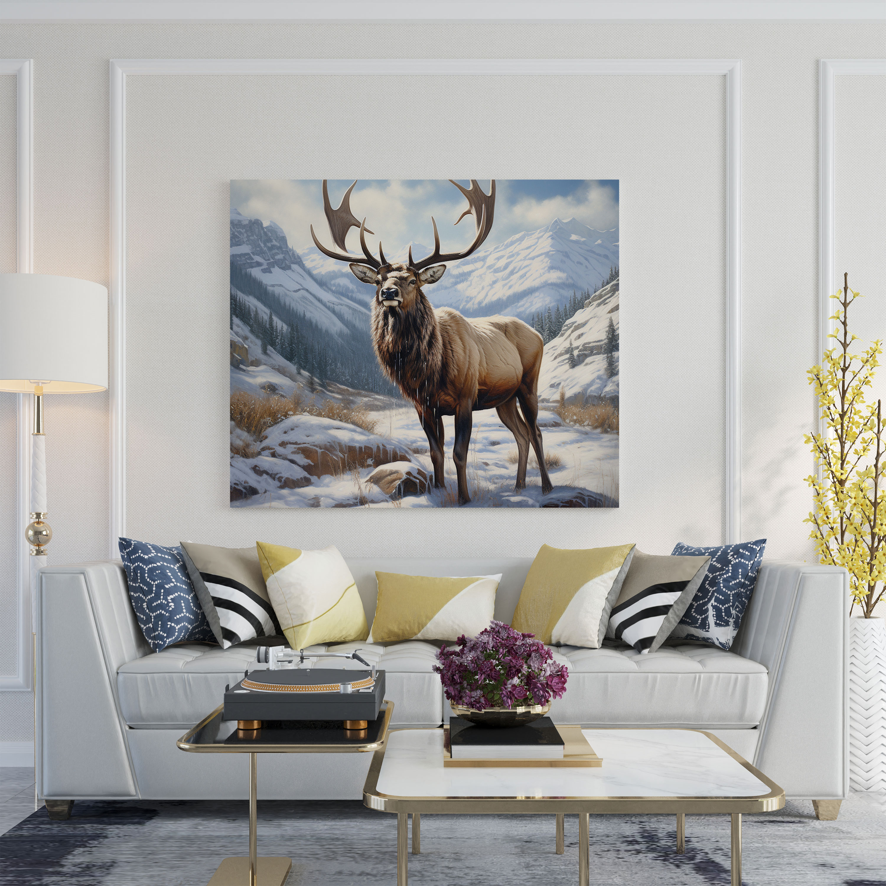 Elk Wall Decoration - Snowy Mountain - Elk, Home Decoration, Canvas Print, Elk