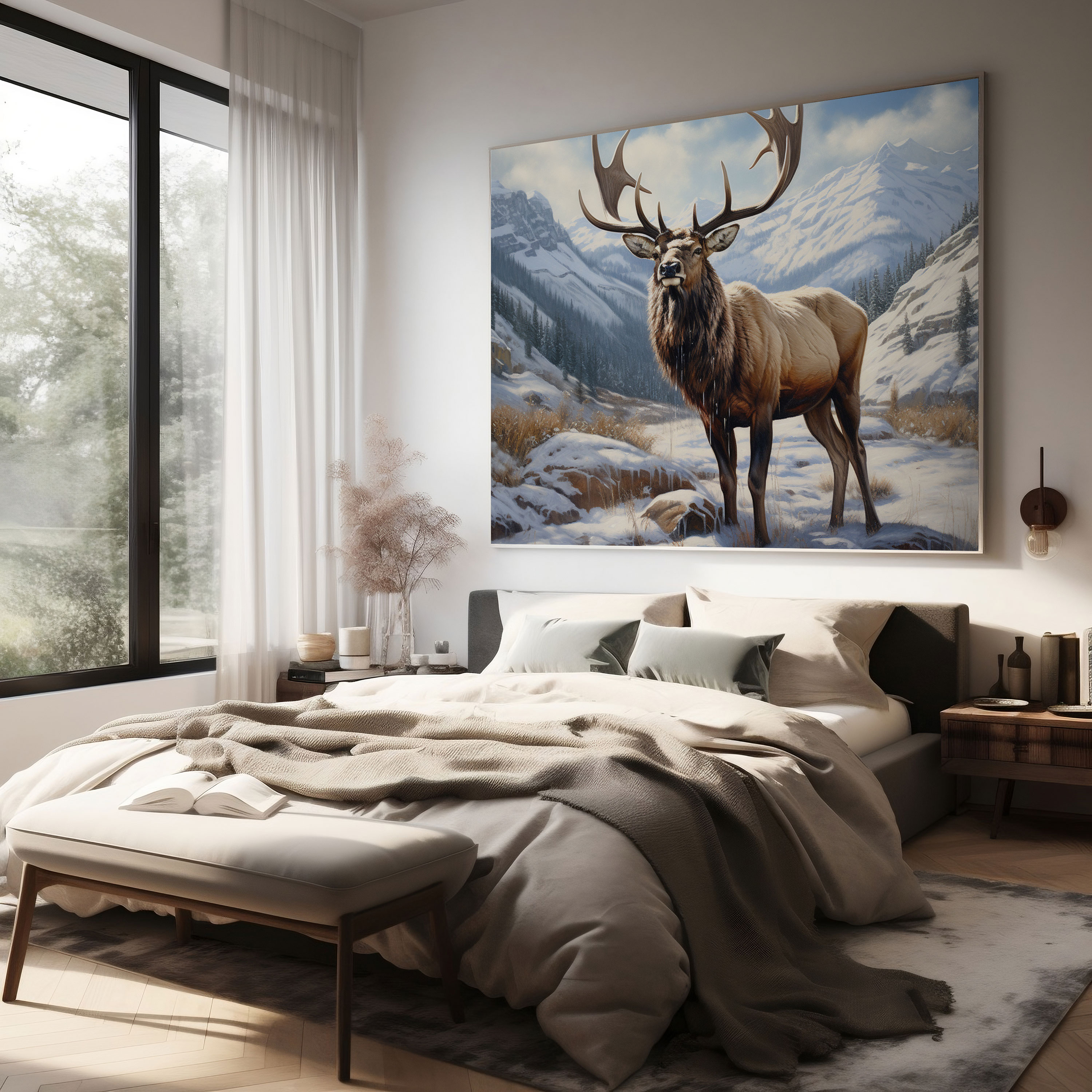 Elk Wall Decoration - Snowy Mountain - Elk, Home Decoration, Canvas Print, Elk