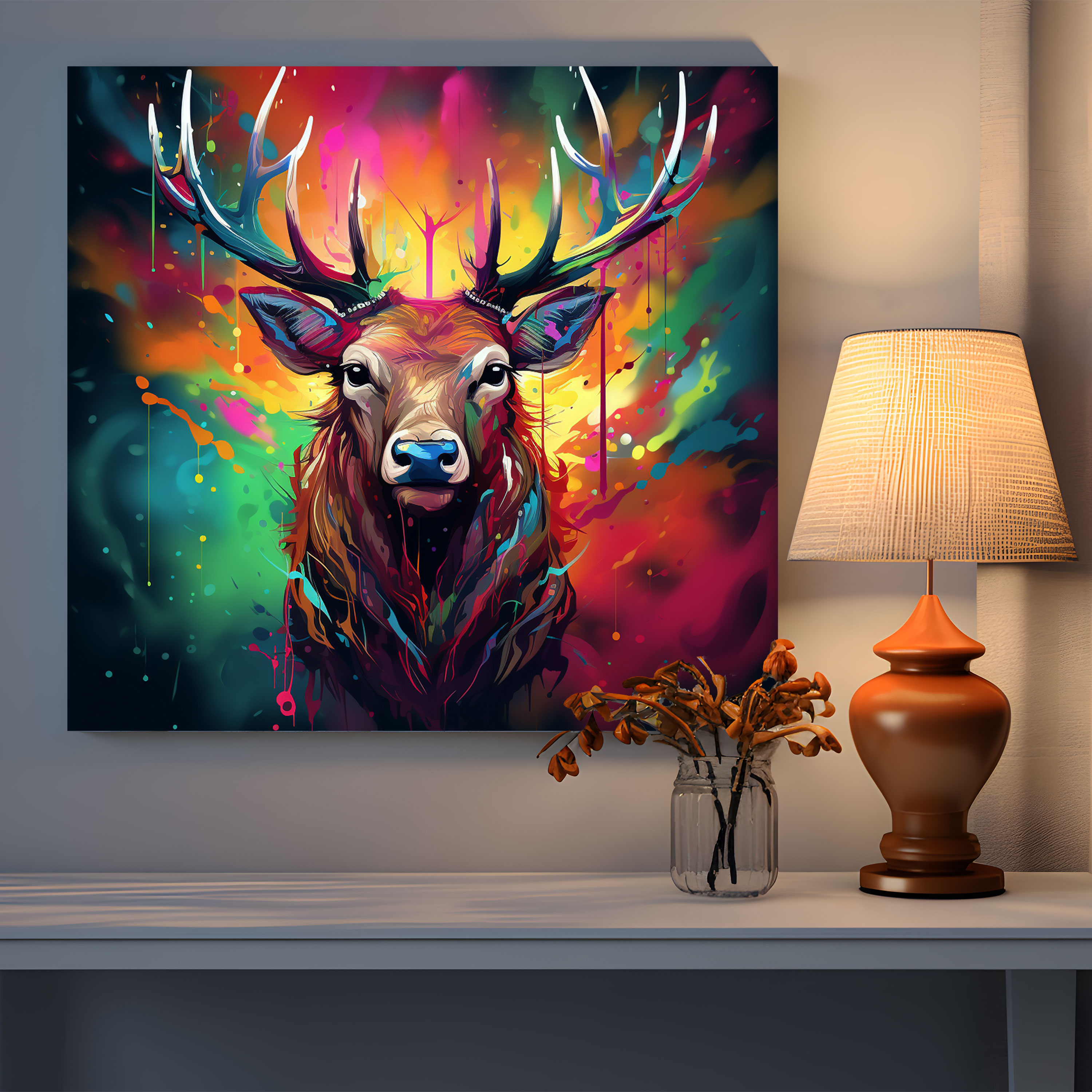 Canlı Soyut Elk Kanvas Tablo - Dijital Sanat