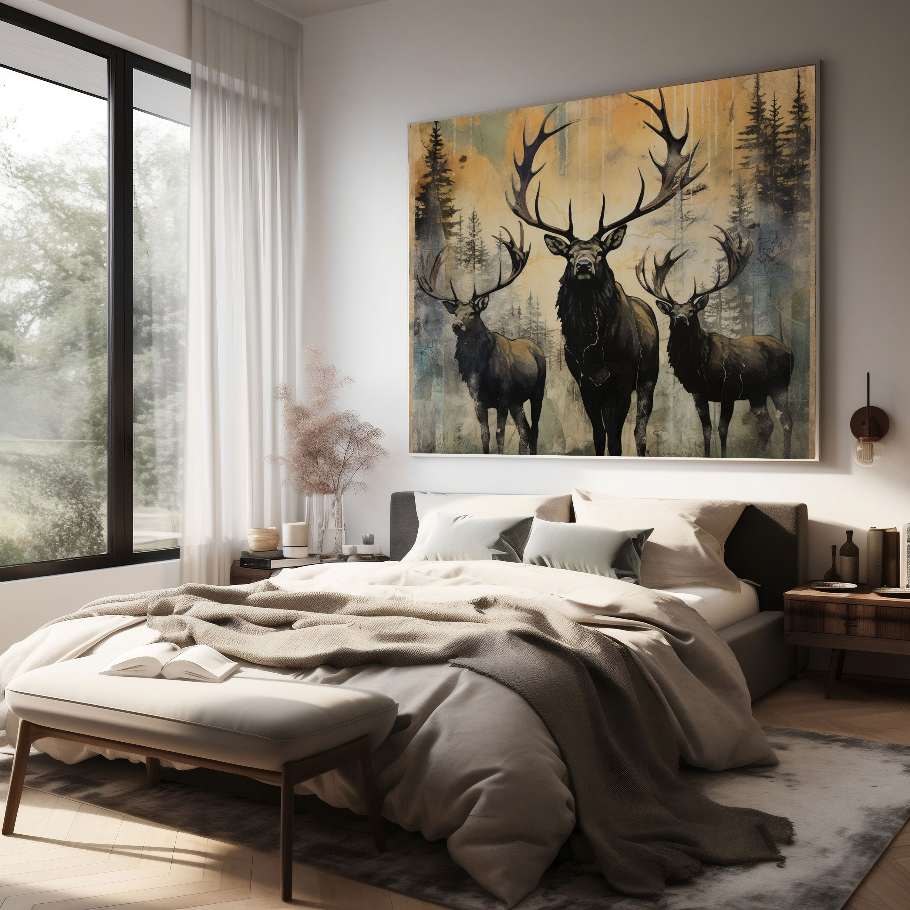 Elk Wall Art - Rustic Collage - Elk, Canvas Print, Mixed Media Art, Home Decoration