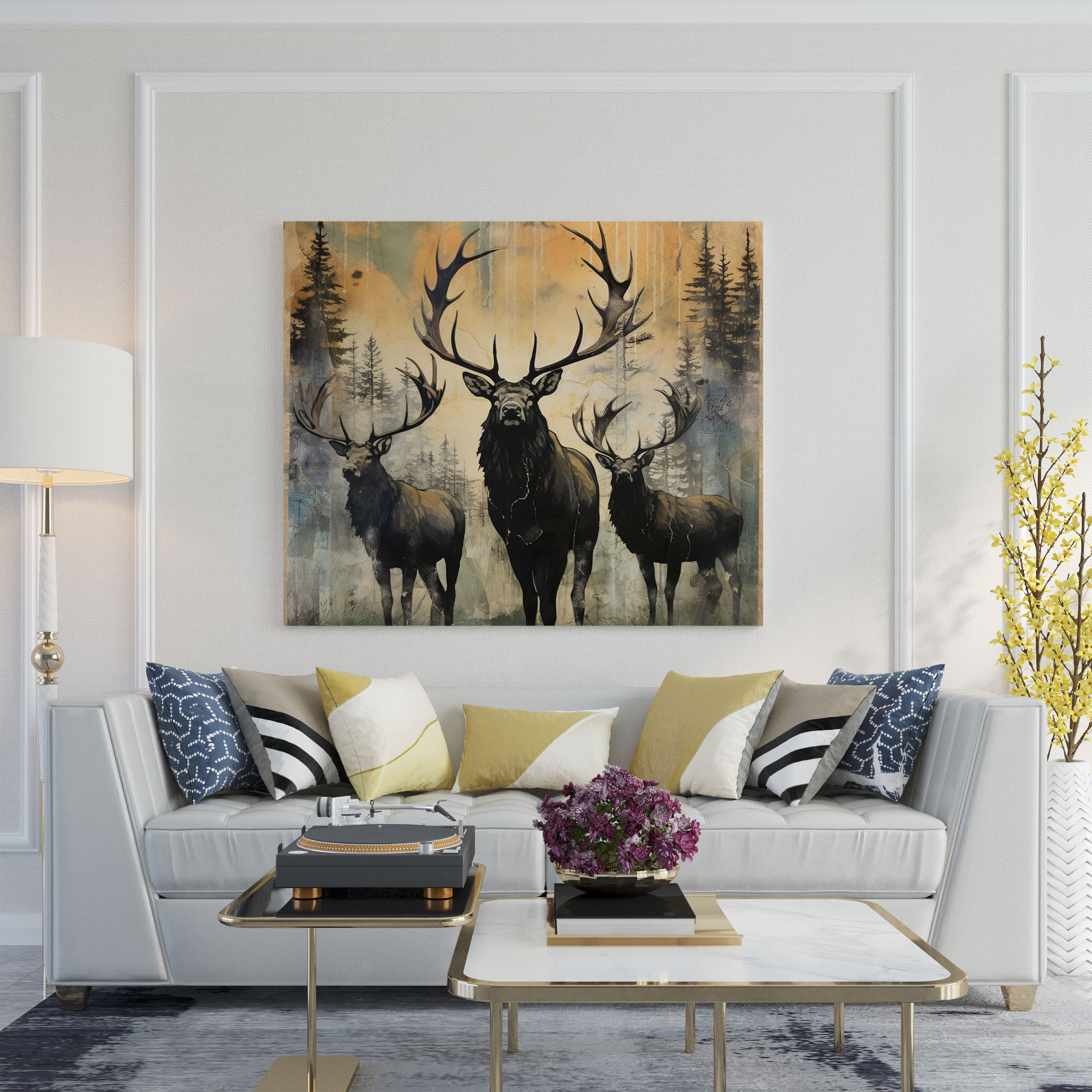 Elk Wall Art - Rustic Collage - Elk, Canvas Print, Mixed Media Art, Home Decoration