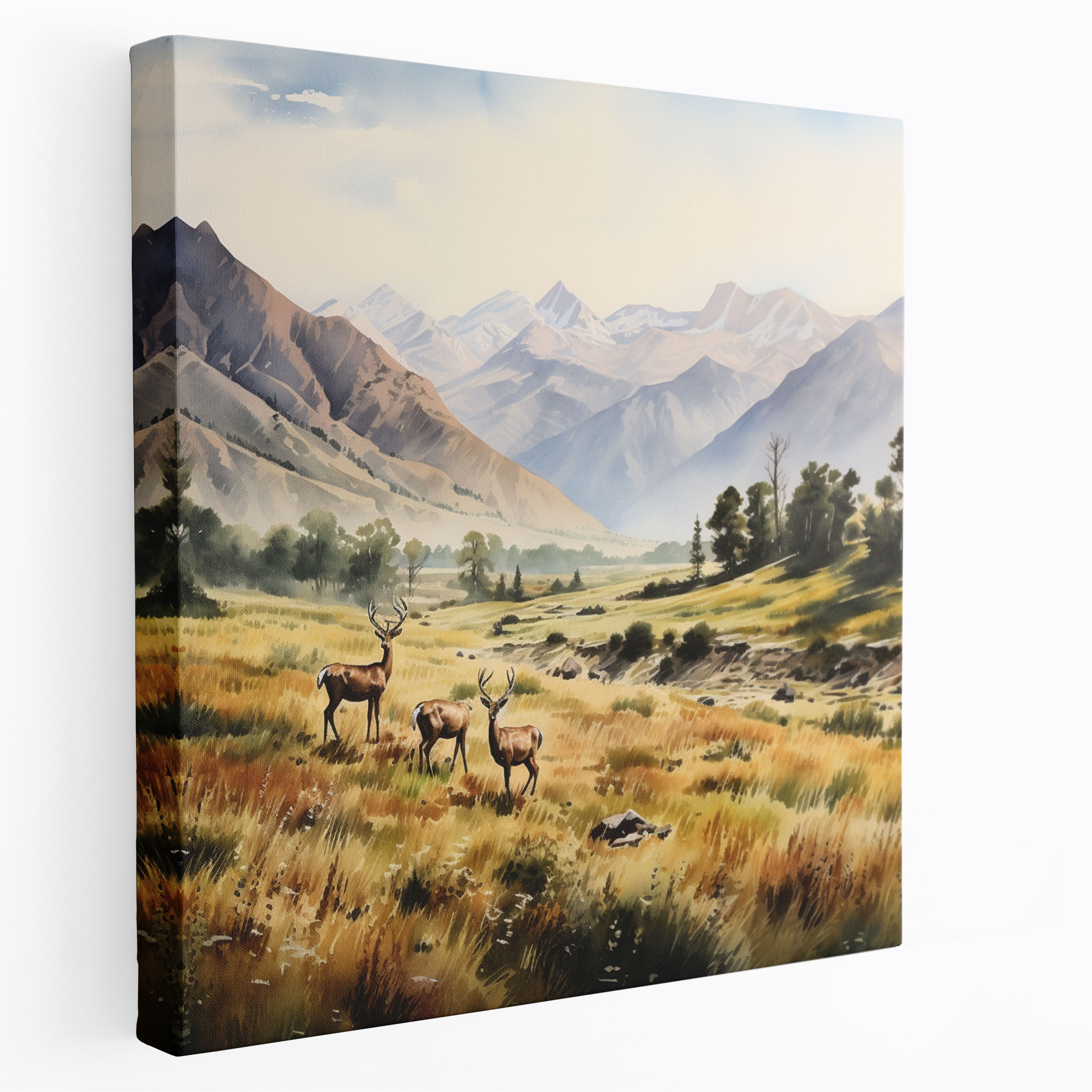 Elk Canvas Print - Serene Landscape With Grazing Elk Herd - Elk, Wall Art, Canvas Wall Art, Nature