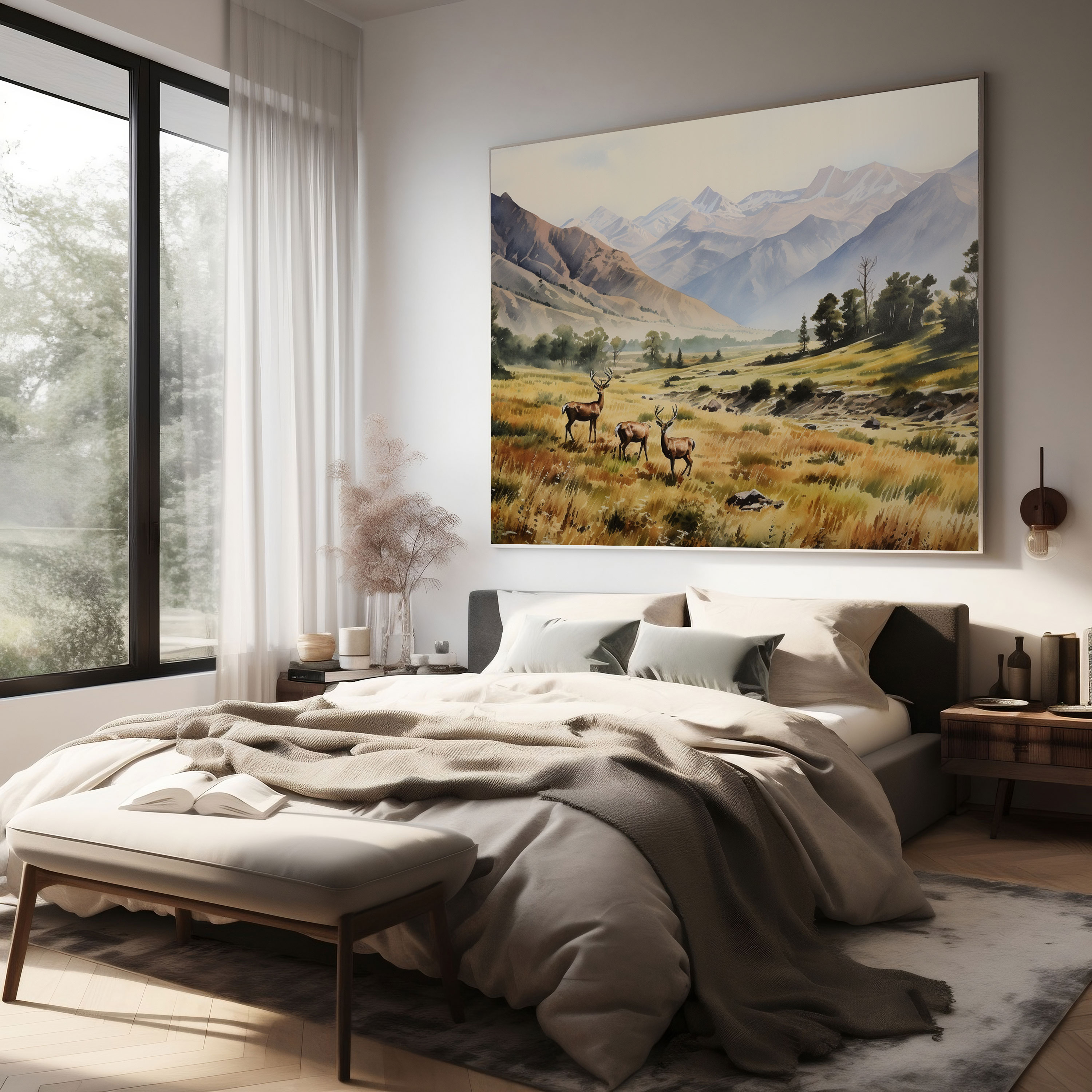 Elk Canvas Print - Serene Landscape With Grazing Elk Herd - Elk, Wall Art, Canvas Wall Art, Nature