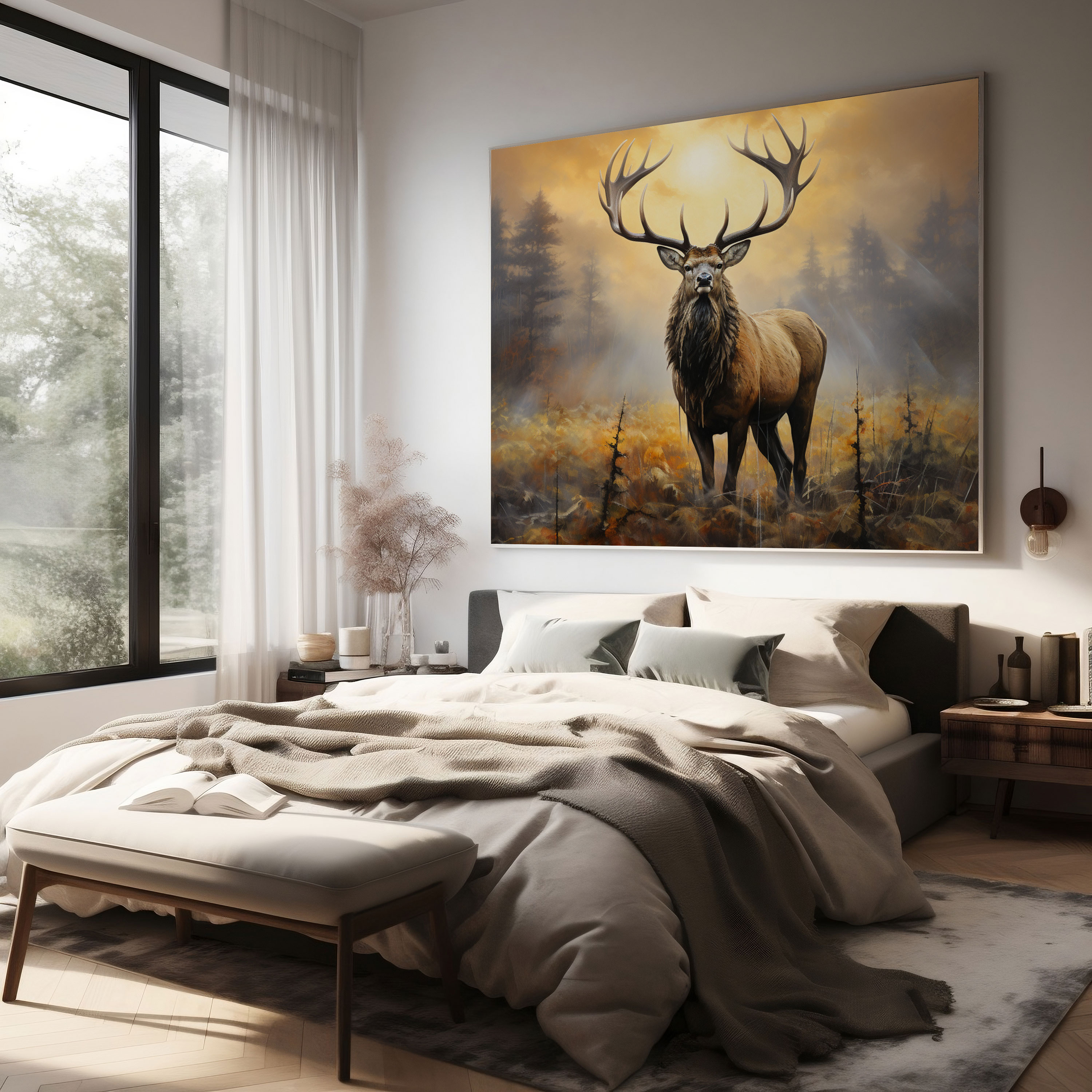 Elk Canvas Print - Majestic Elk In Misty Meadow At Sunrise - Elk, Canvas Wall Art, Elk, Canvas