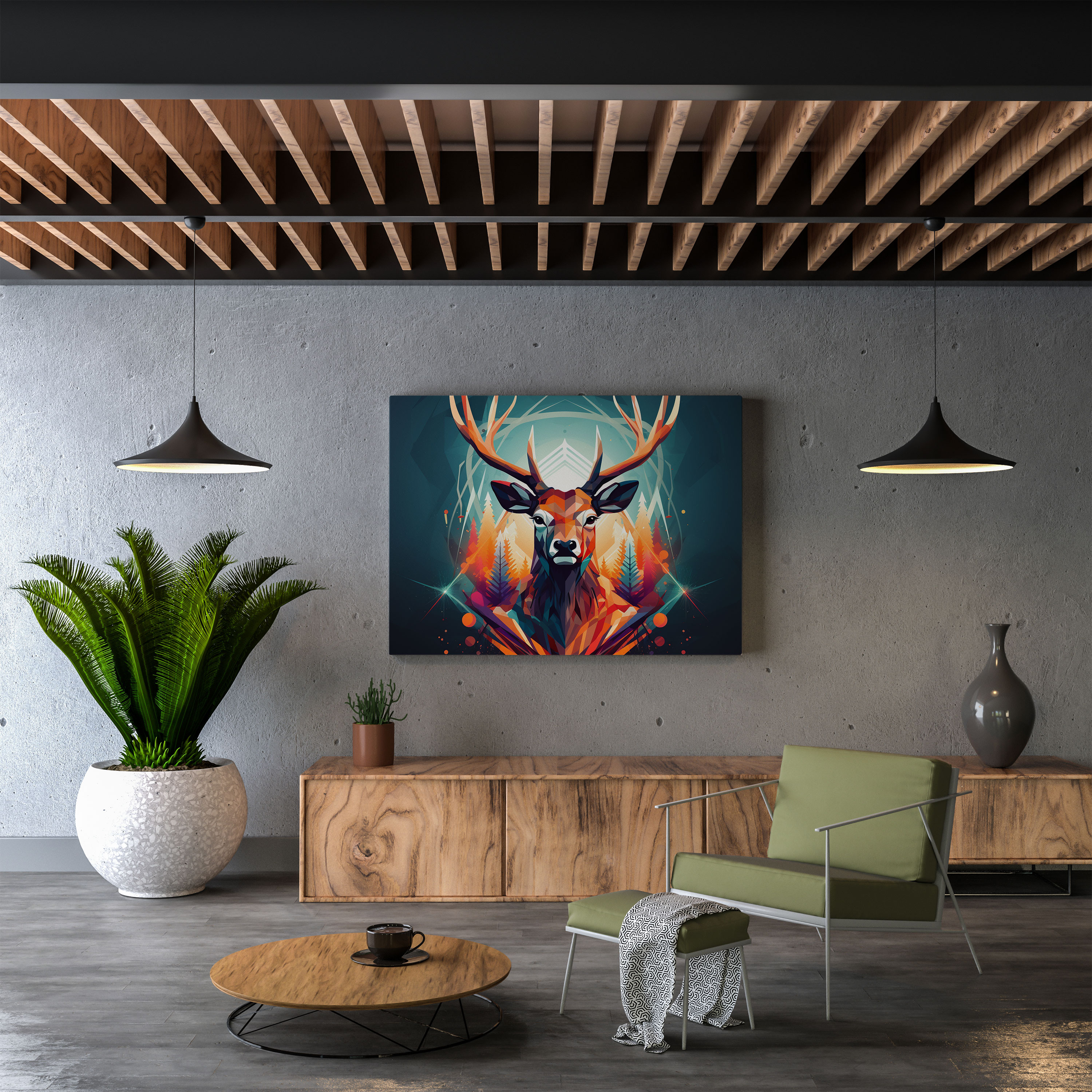 Modern Geometrik Tasarımlı Geyik Kanvas Tablo - Duvar Dekorasyonu için Elk Kanvas Tablo