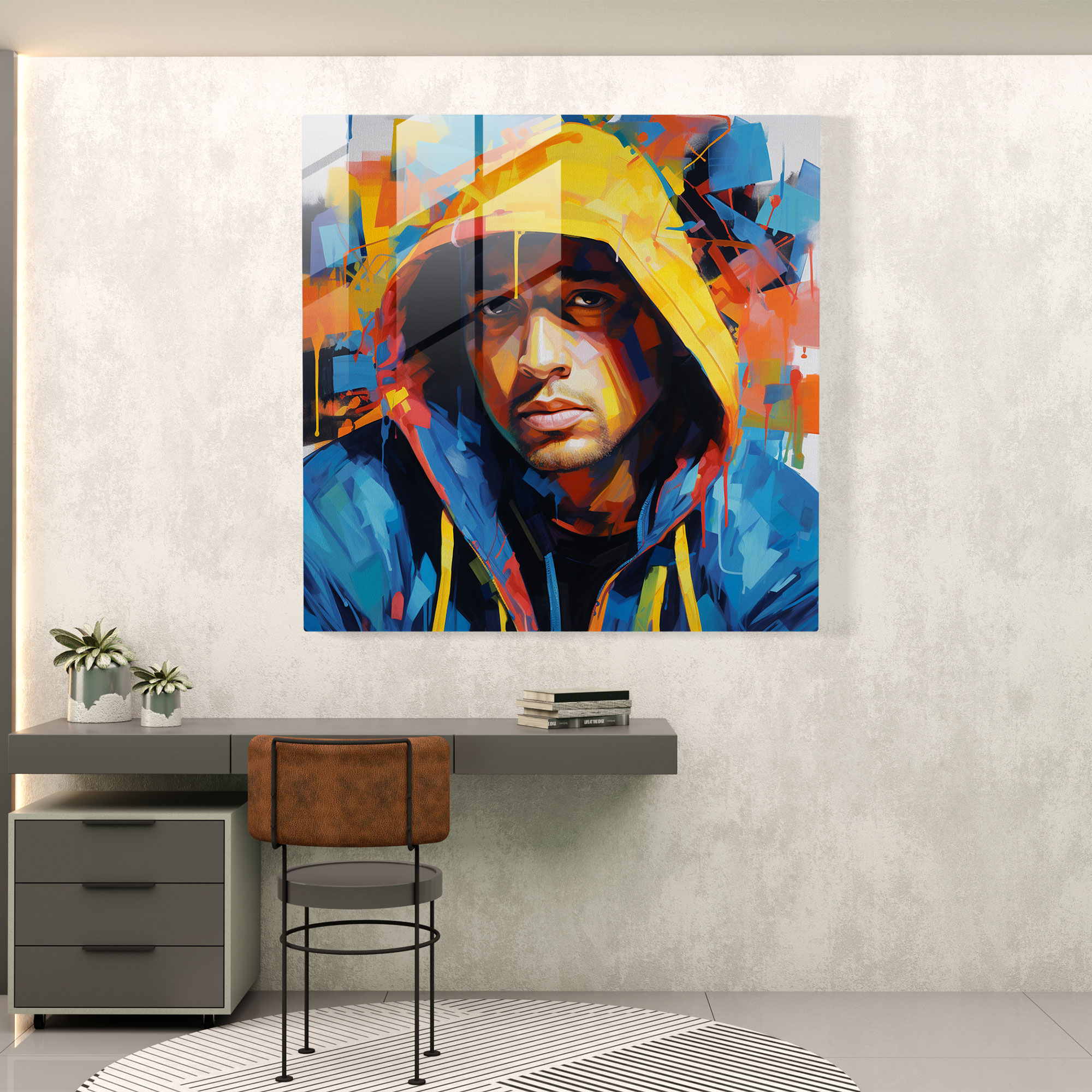 Eminem Wall Decoration - Eminem, Glass Art, Abstract Expressionist Painting, Glass Wall Art