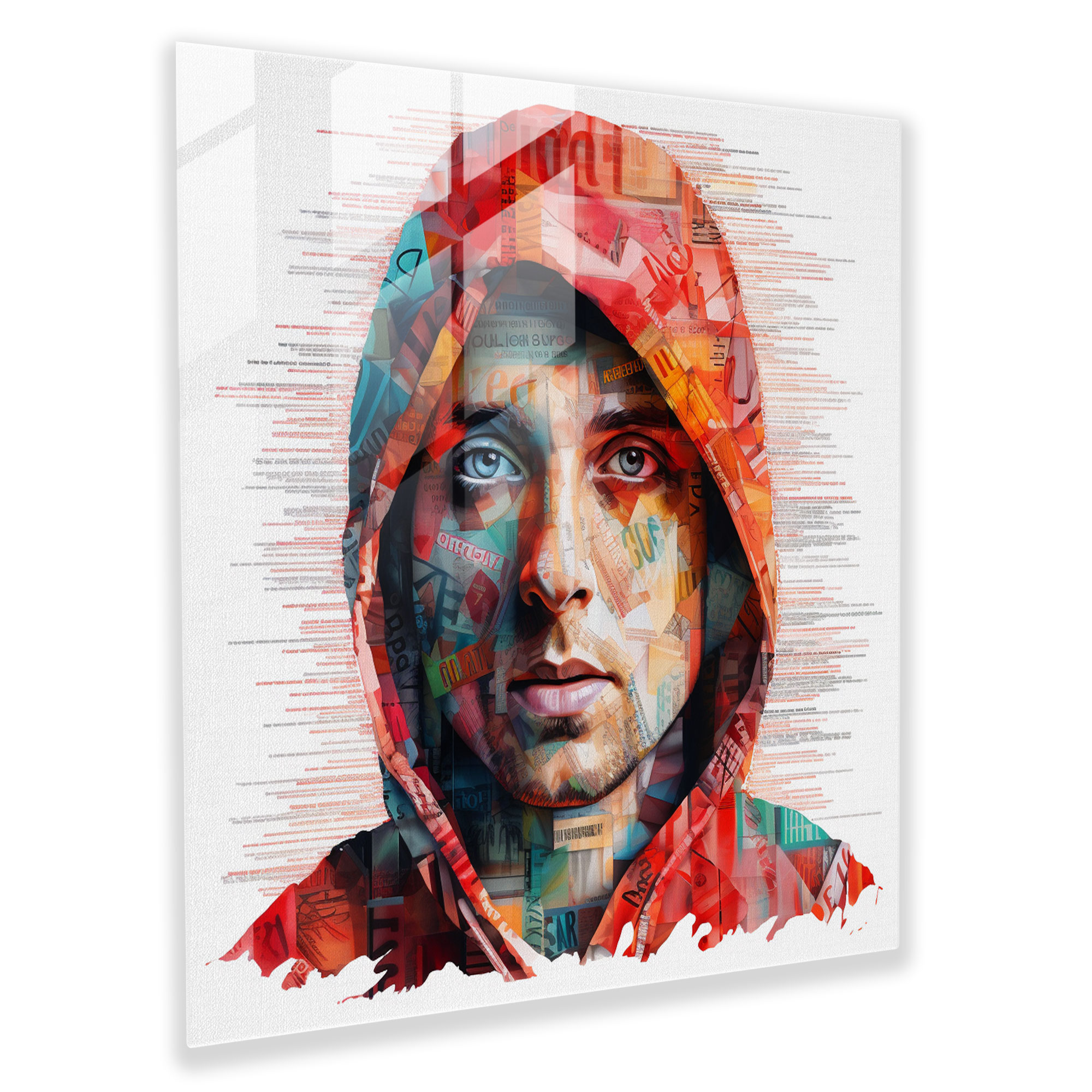 Eminem Glass Print - Vibrant Song Collage Wall Art - Eminem, Eminem, Glass Print, Glass Wall Art