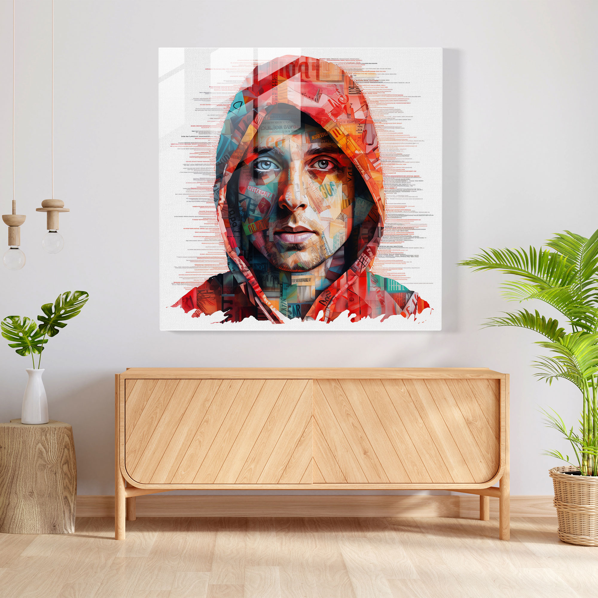 Eminem Glass Print - Vibrant Song Collage Wall Art - Eminem, Eminem, Glass Print, Glass Wall Art