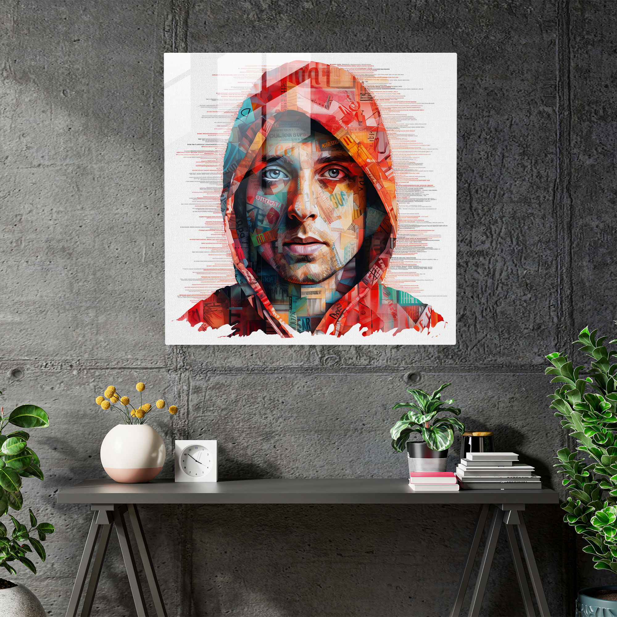 Eminem Glass Print - Vibrant Song Collage Wall Art - Eminem, Eminem, Glass Print, Glass Wall Art