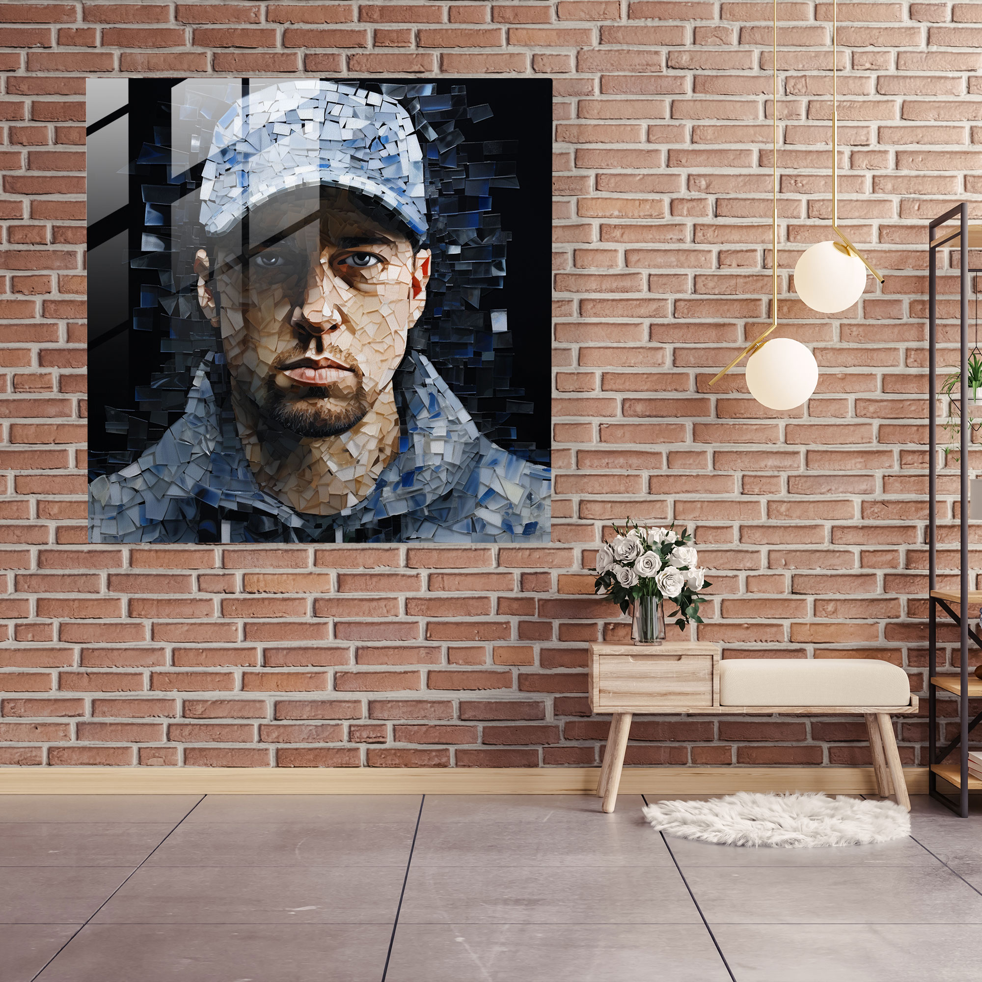 Eminem Glass Art - Contemporary Mosaic Home Decoration - Eminem, Shattered Glass Pieces, Glass Wall Art, Modern Art