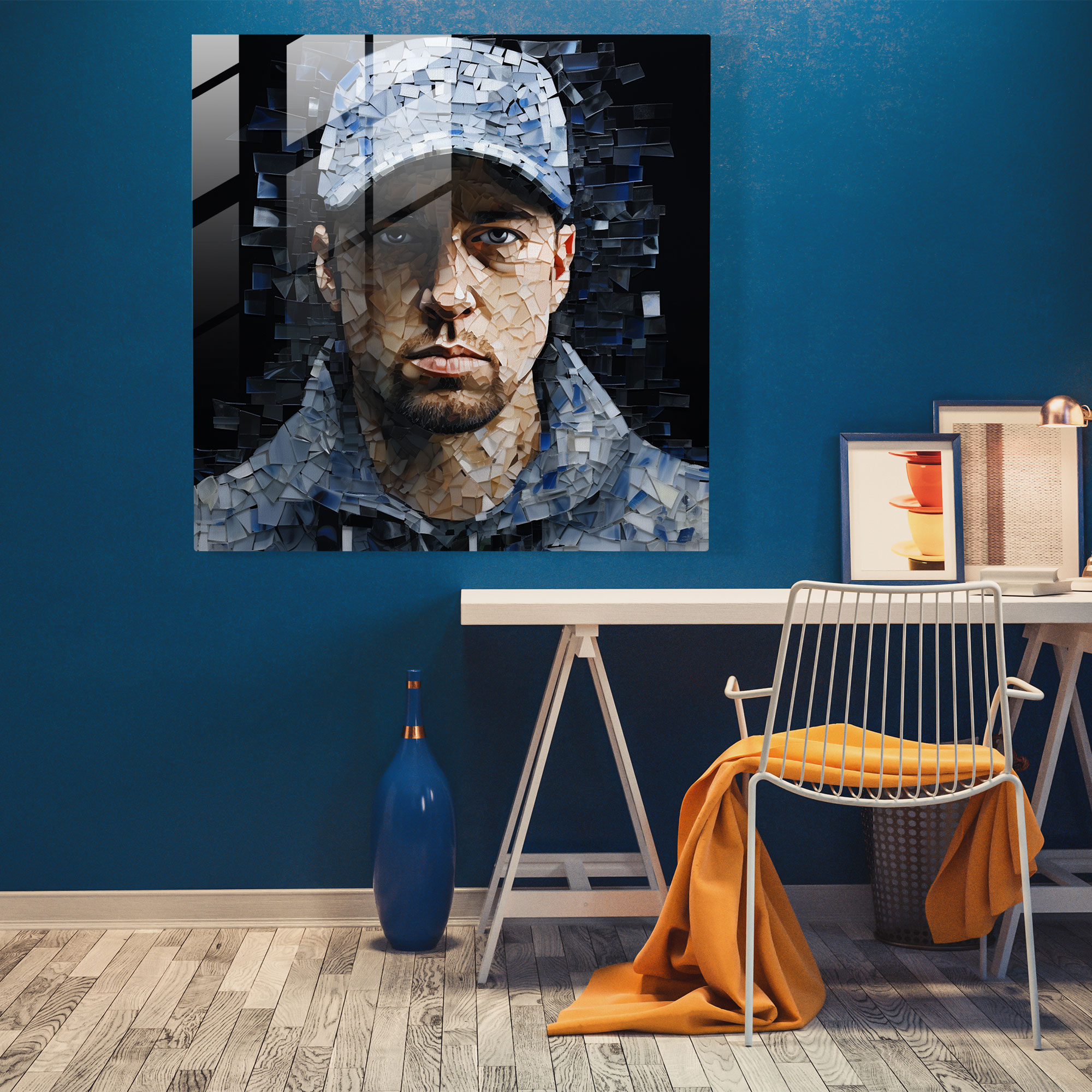 Eminem Glass Art - Contemporary Mosaic Home Decoration - Eminem, Shattered Glass Pieces, Glass Wall Art, Modern Art