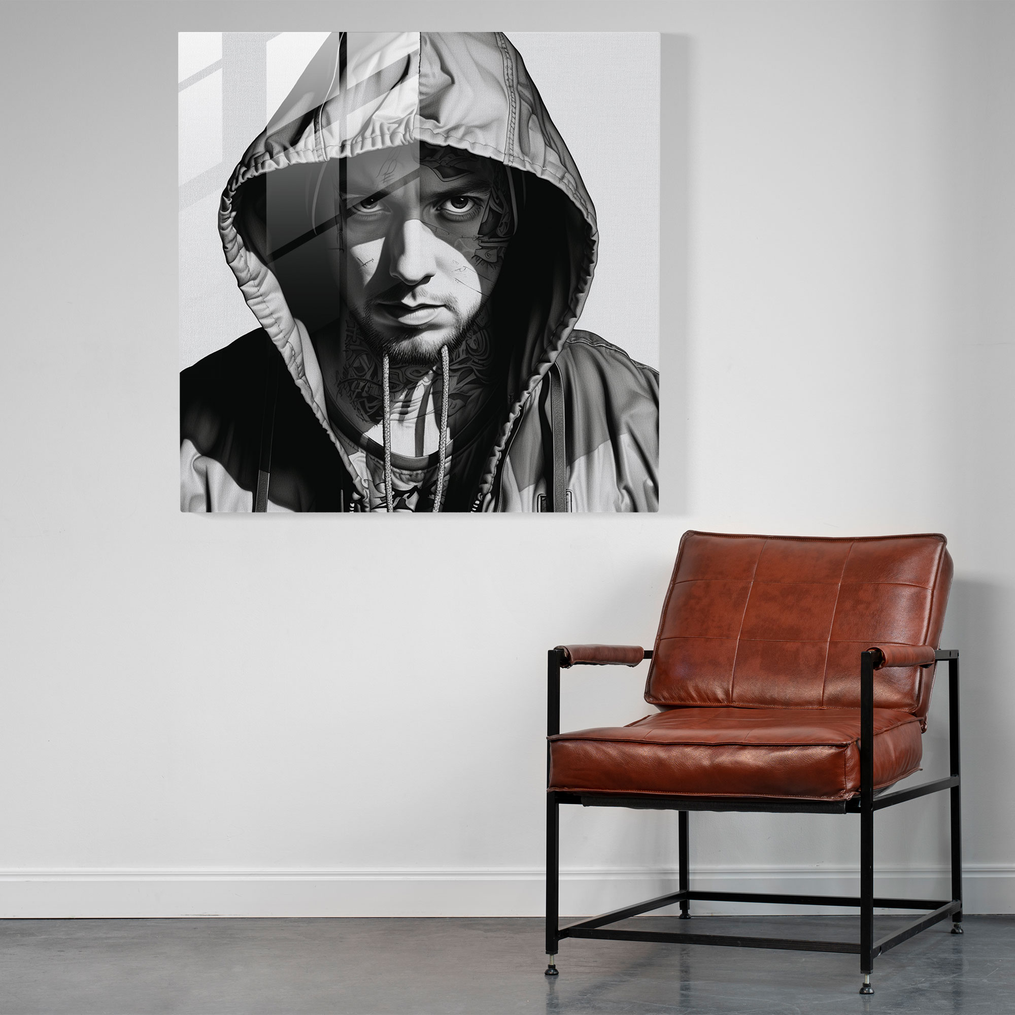 Eminem Glass Print - Eminem, Glass Wall Art, Wall Decoration, Black And White