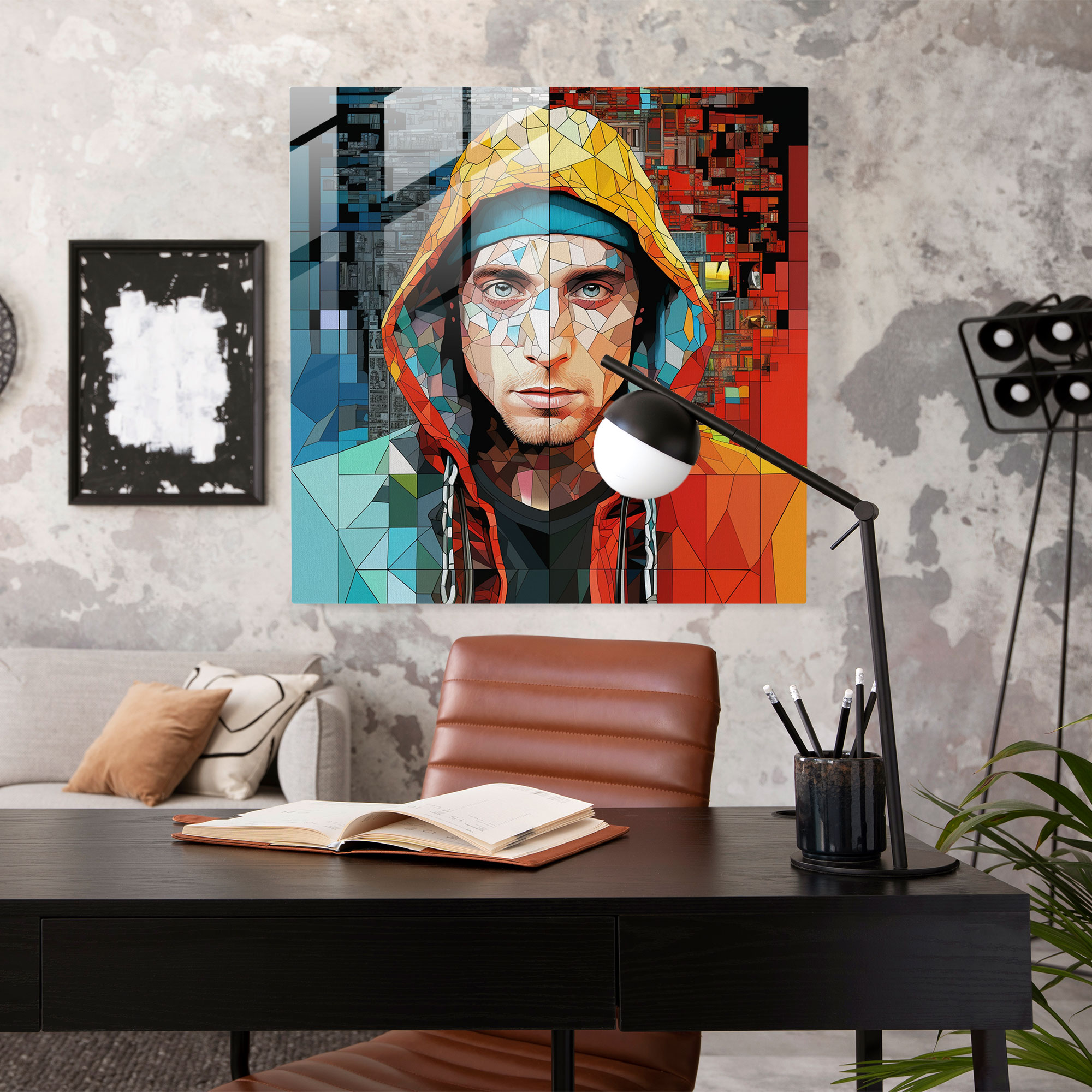 Eminem Collage Glasbild - Künstlerisches Eminem Glasbild