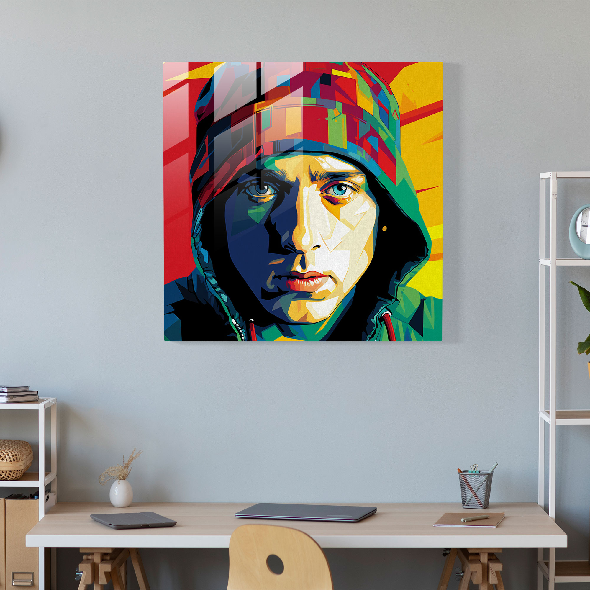 Eminem Wall Decoration - Eminem, Glass Print, Bold Colors, Pop Art-Inspired Design