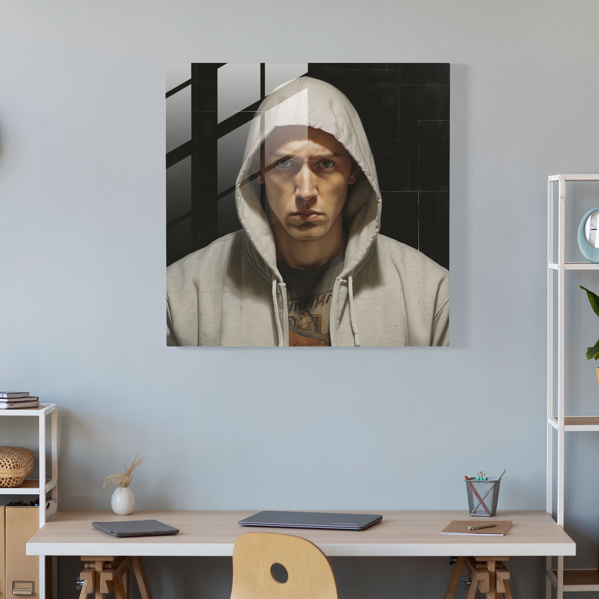Eminem Glasbild - Eminem Wohn-Dekoration Echte Emotionen Realistisches Porträtgemälde