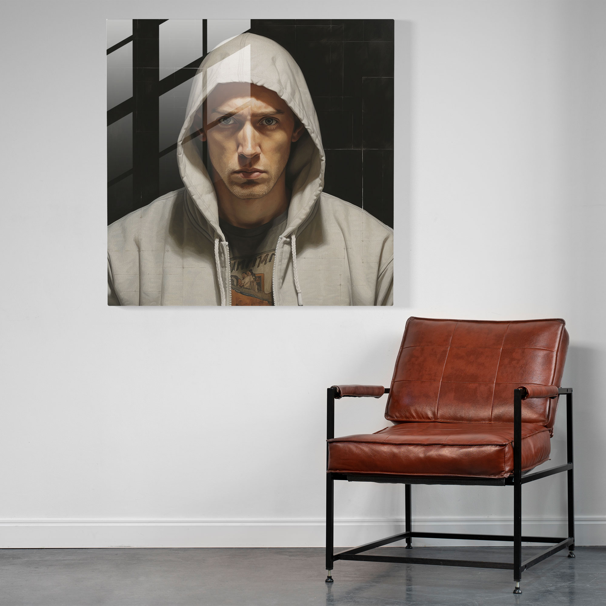 Eminem Glasbild - Eminem Wohn-Dekoration Echte Emotionen Realistisches Porträtgemälde