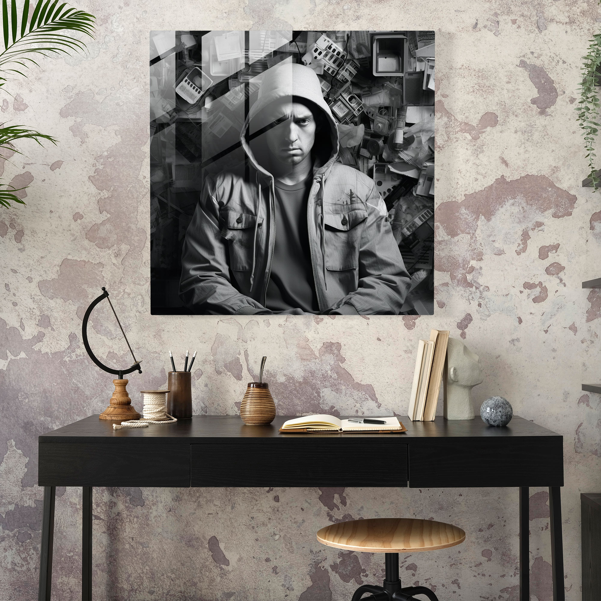 Eminem Glass Art - Eminem, Home Decoration, Photography Collage, Modern Art