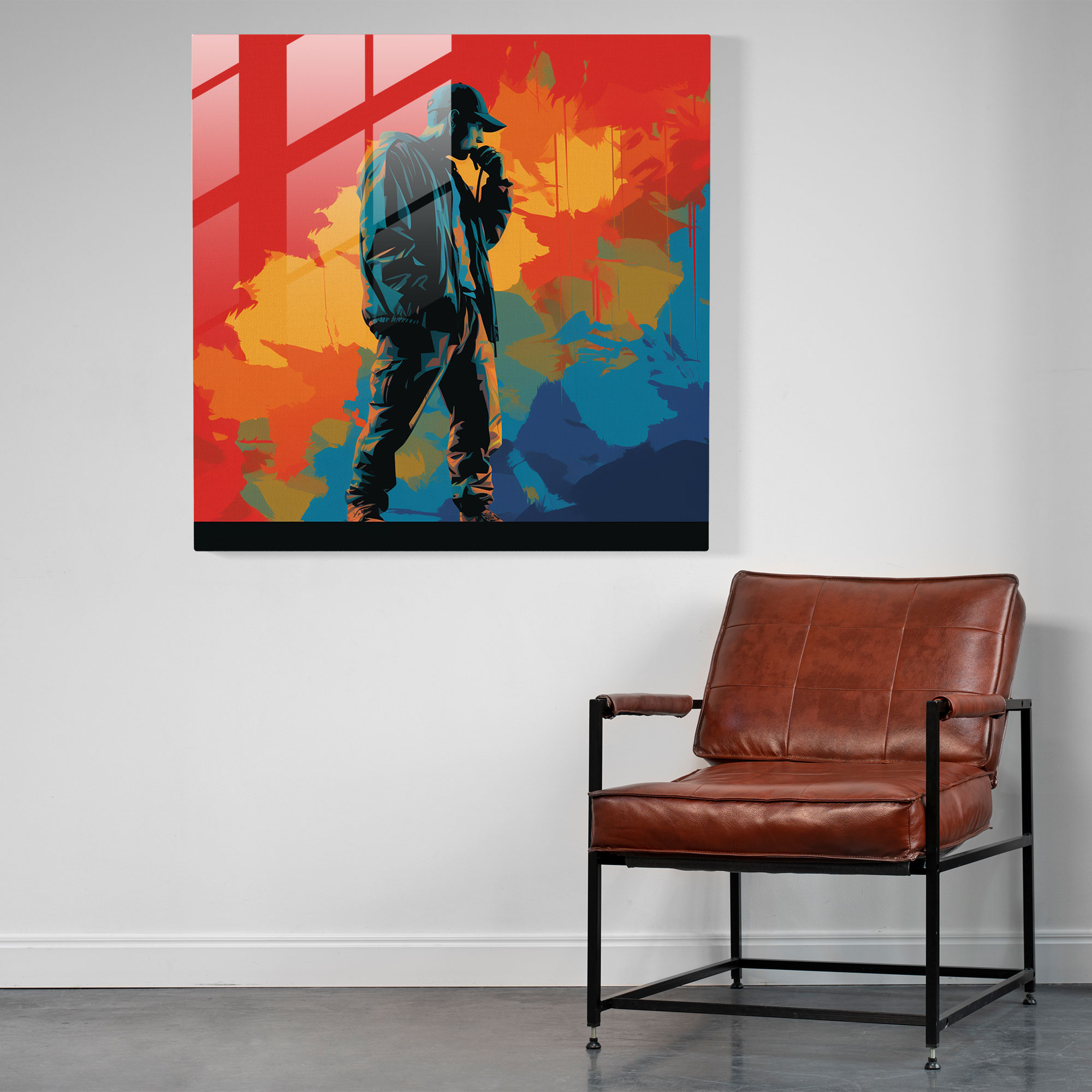 Eminem Glass Wall Art: Colorful Silhouette - Eminem, Colorful Background, Eminem, Glass Wall Art