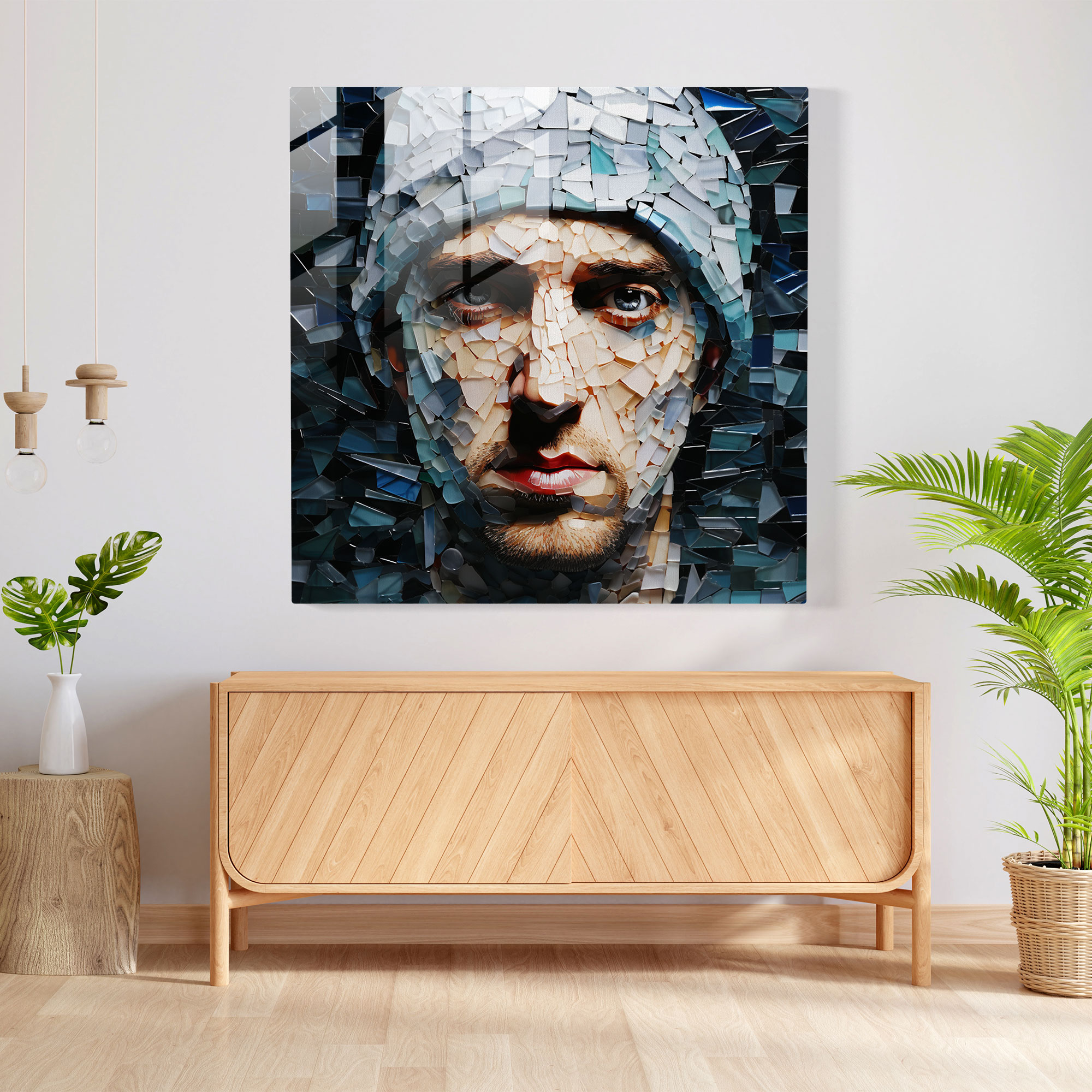 Eminem Glass Print: Shattered Glass Mosaic - Eminem, Glass Print, Pop Culture, Glass Art