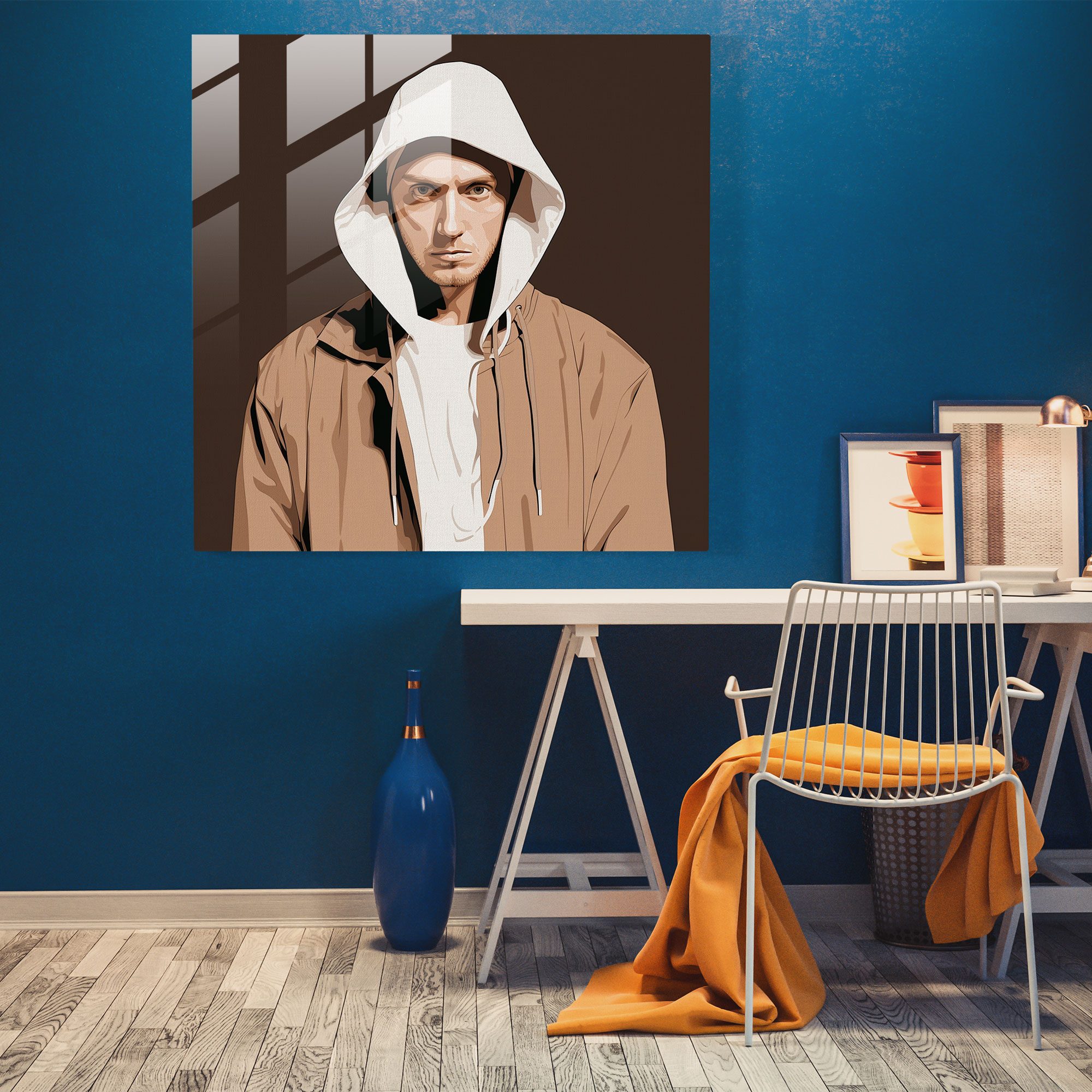 Eminem Glass Wall Art: Minimalist Graphic Design - Eminem, Modern Art, Eminem, Glass Print