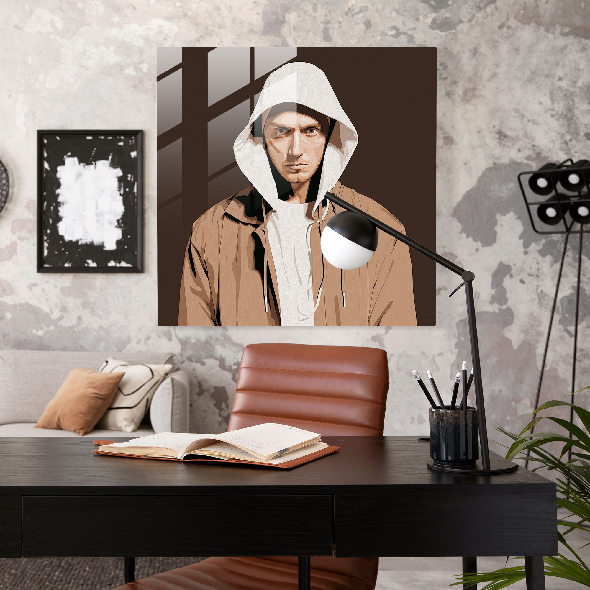 Eminem Glass Wall Art: Minimalist Graphic Design - Eminem, Modern Art, Eminem, Glass Print