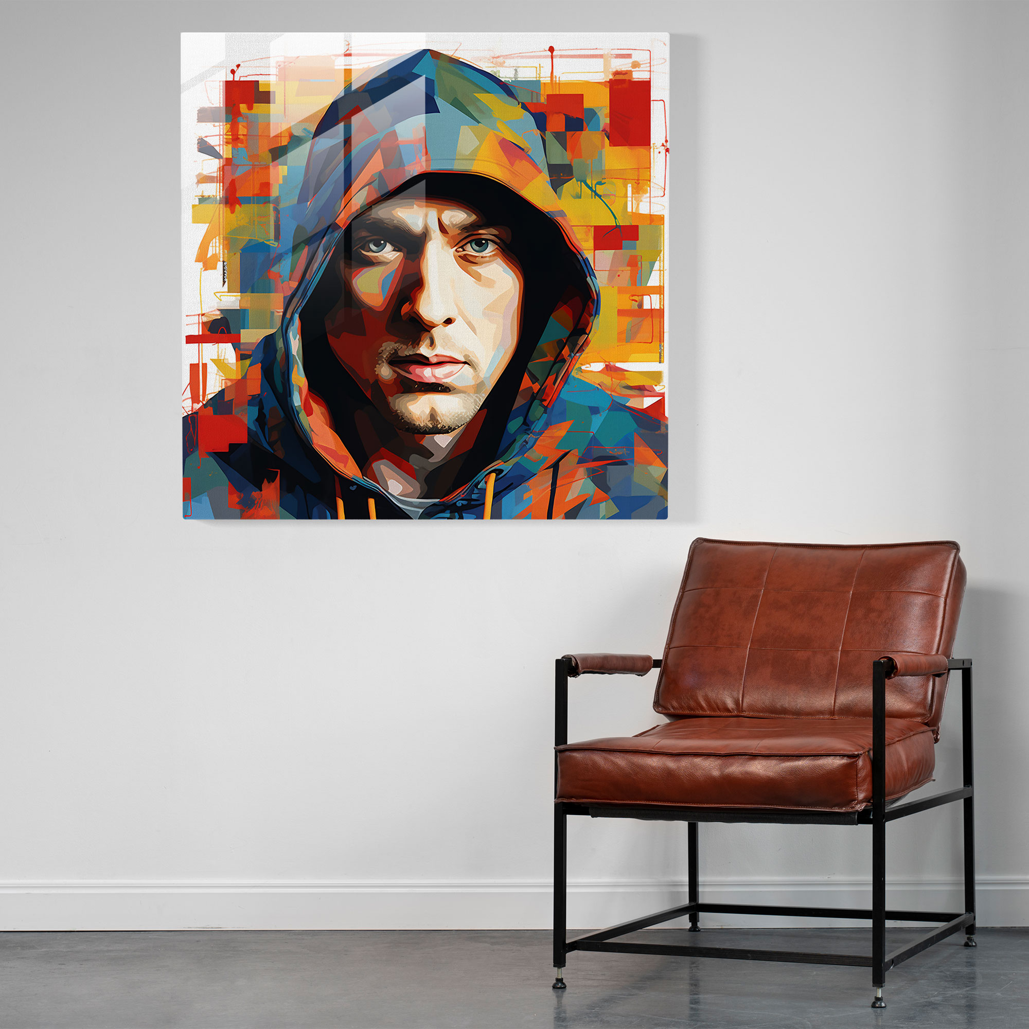Eminem Glasbild: Abstrakte Verschmelzung von Kunst und Musik - Eminem Wohnkultur Moderne Kunst Abstrakte Muster