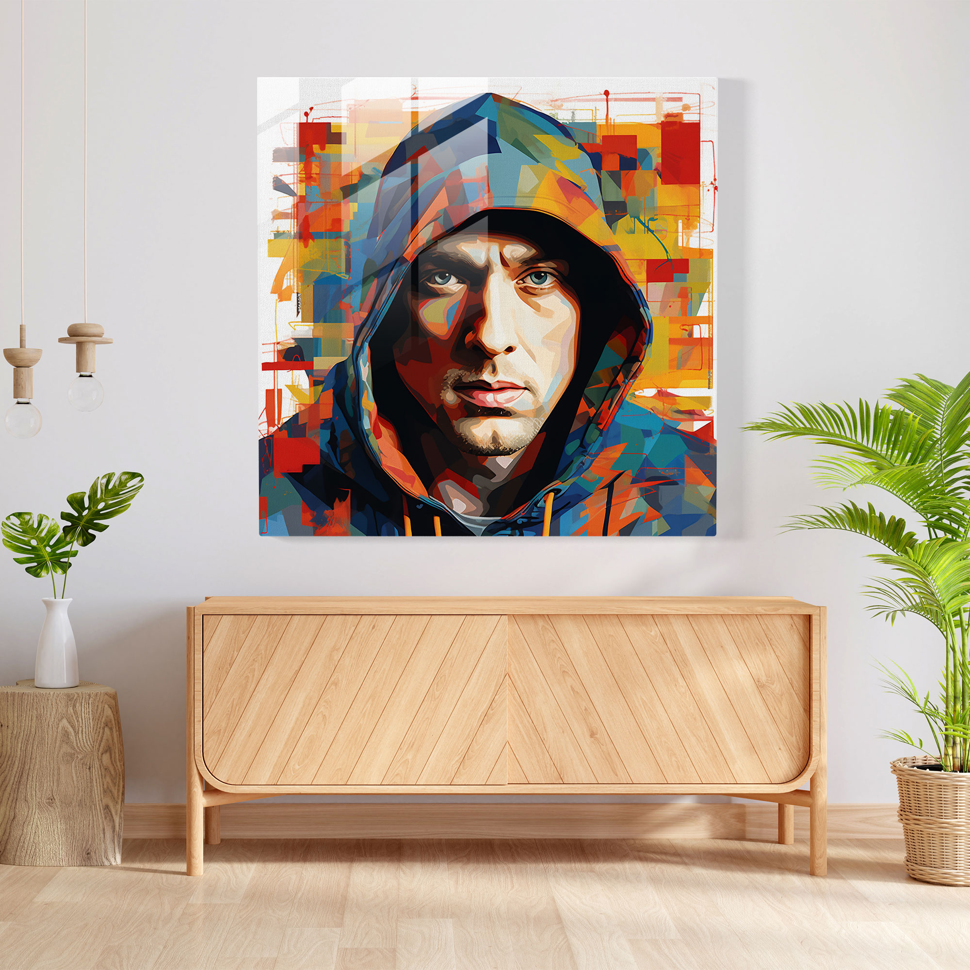 Eminem Glasbild: Abstrakte Verschmelzung von Kunst und Musik - Eminem Wohnkultur Moderne Kunst Abstrakte Muster