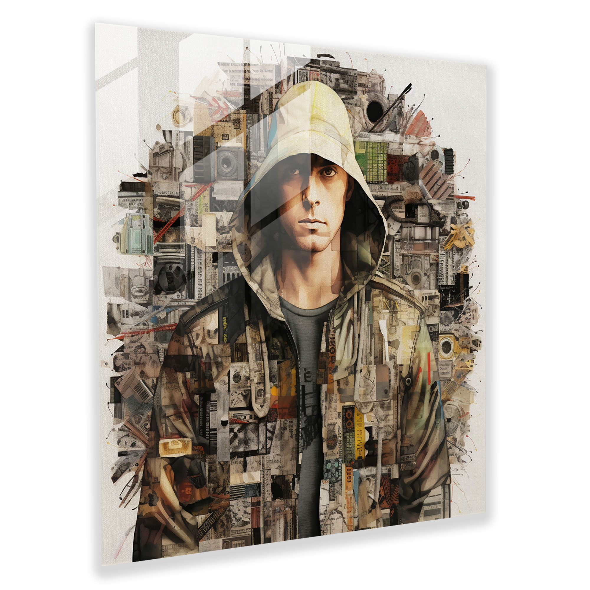 Eminem Glasbild: Album Cover Collage im modernen Stil - Musik Wohnkultur