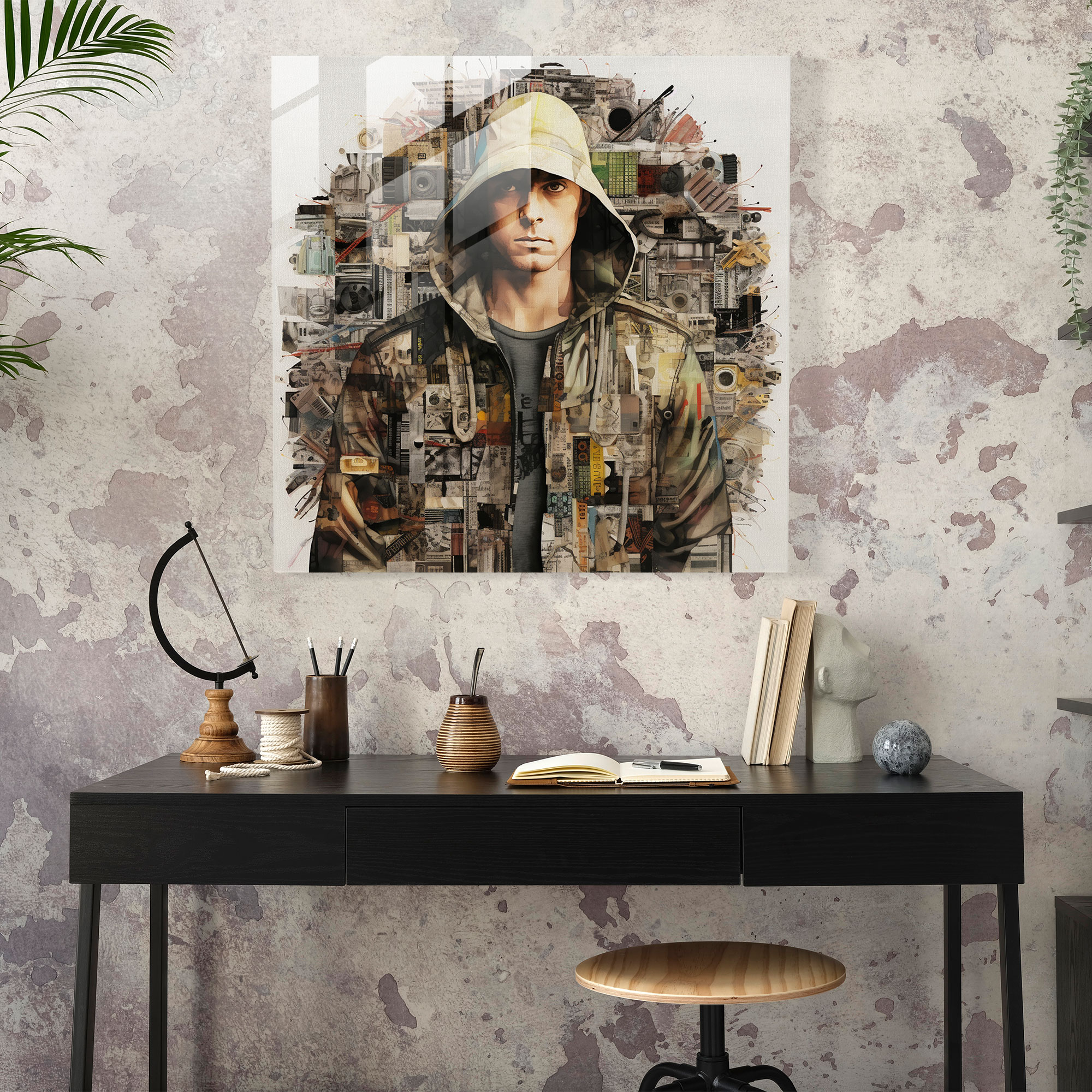Eminem Glasbild: Album Cover Collage im modernen Stil - Musik Wohnkultur