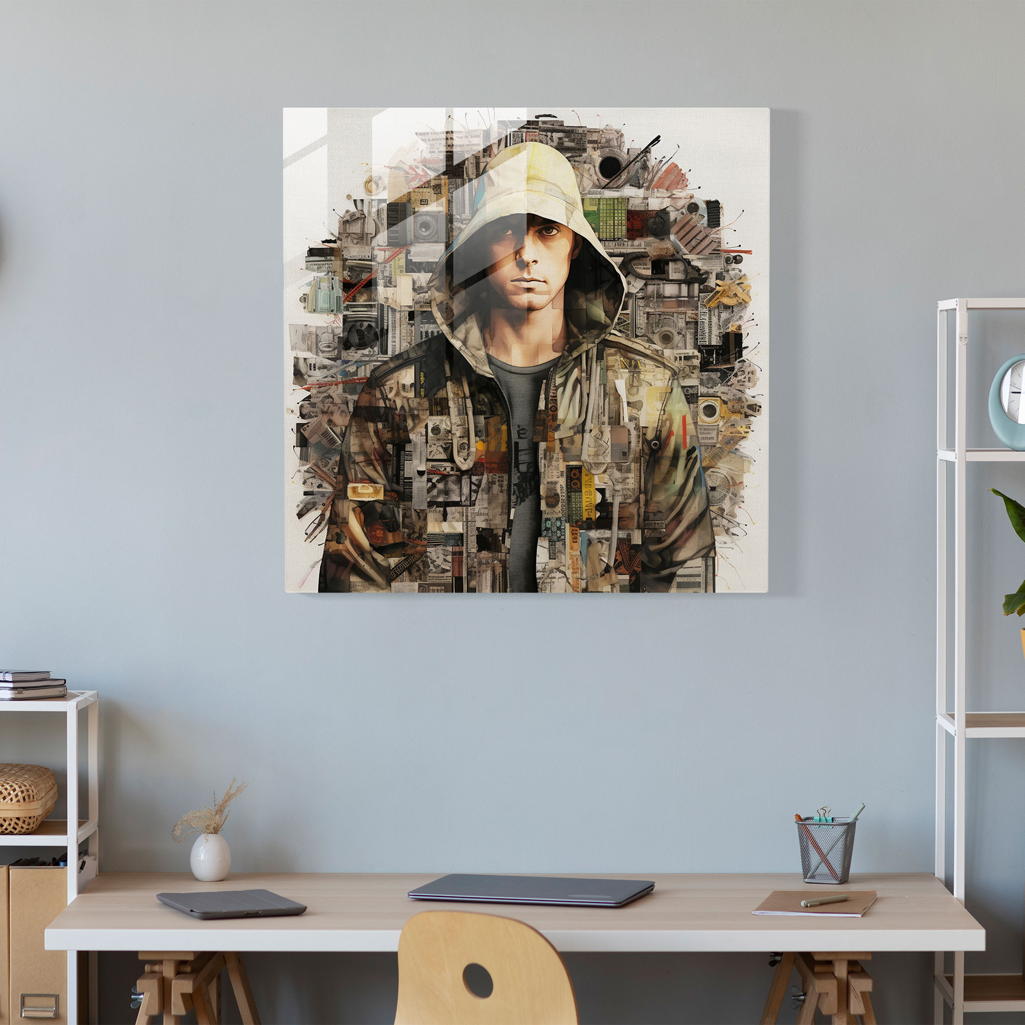 Eminem Glasbild: Album Cover Collage im modernen Stil - Musik Wohnkultur