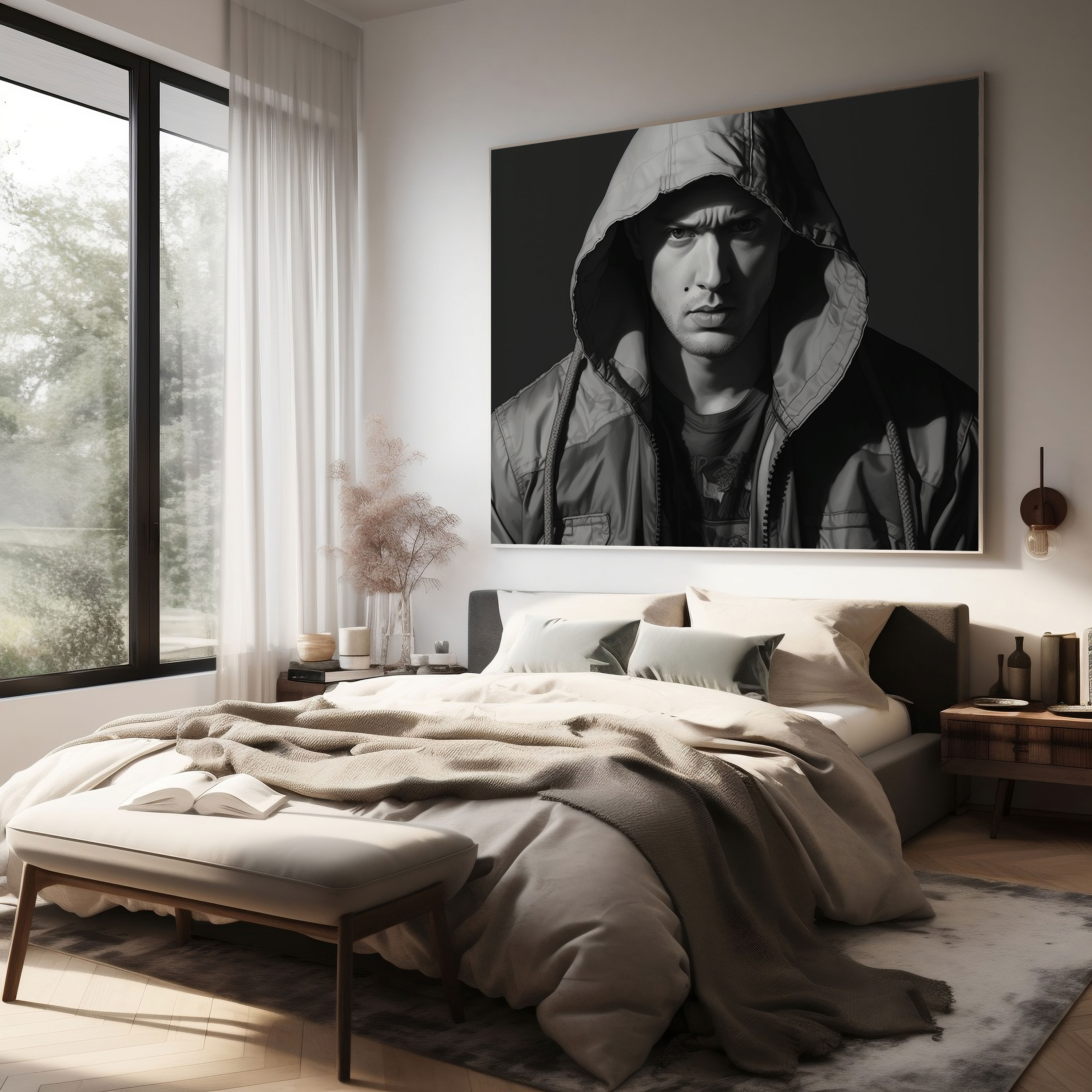 Eminem Black And White Canvas Print - Eminem, Home Decoration, Intensity, Wall Art
