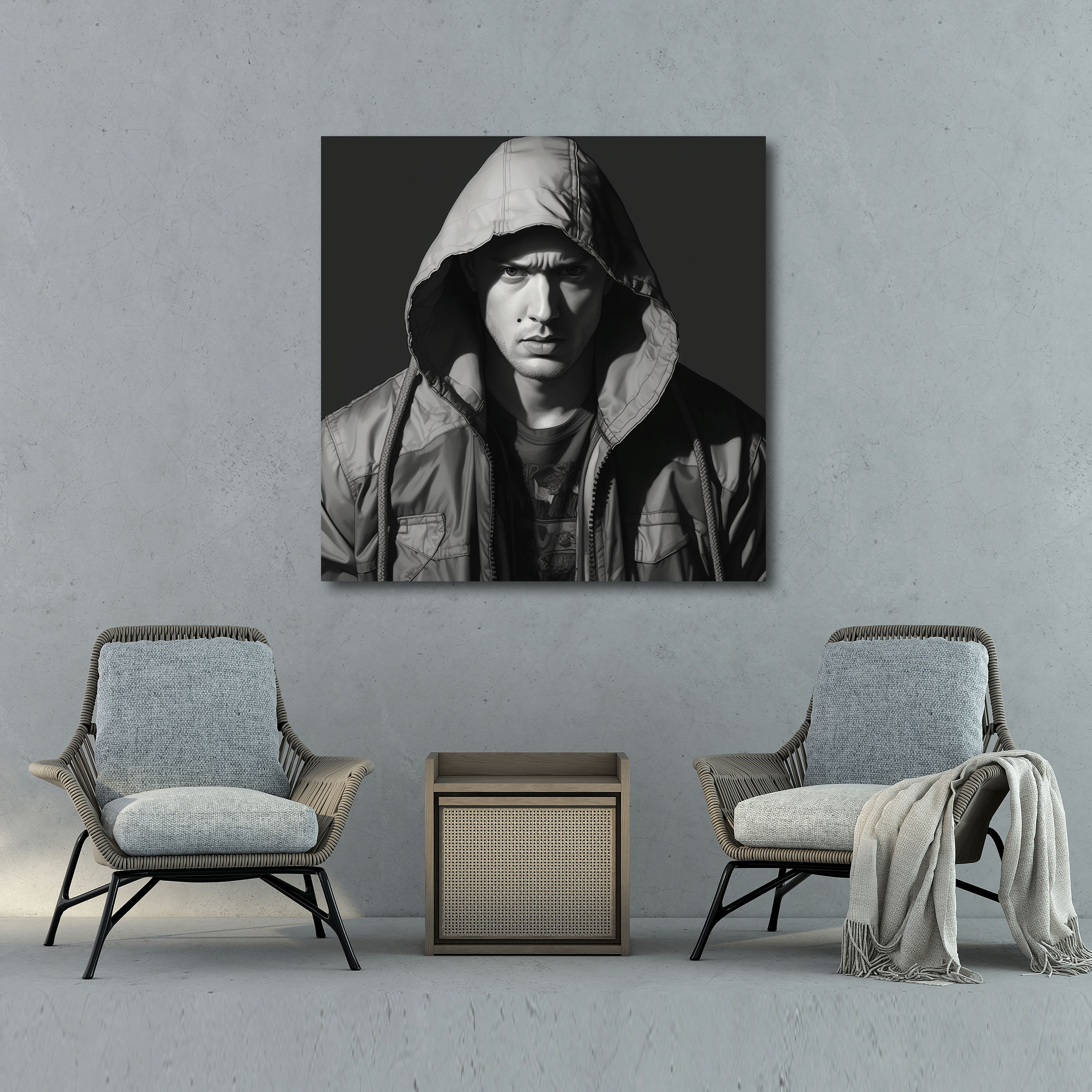 Eminem Black And White Canvas Print - Eminem, Home Decoration, Intensity, Wall Art