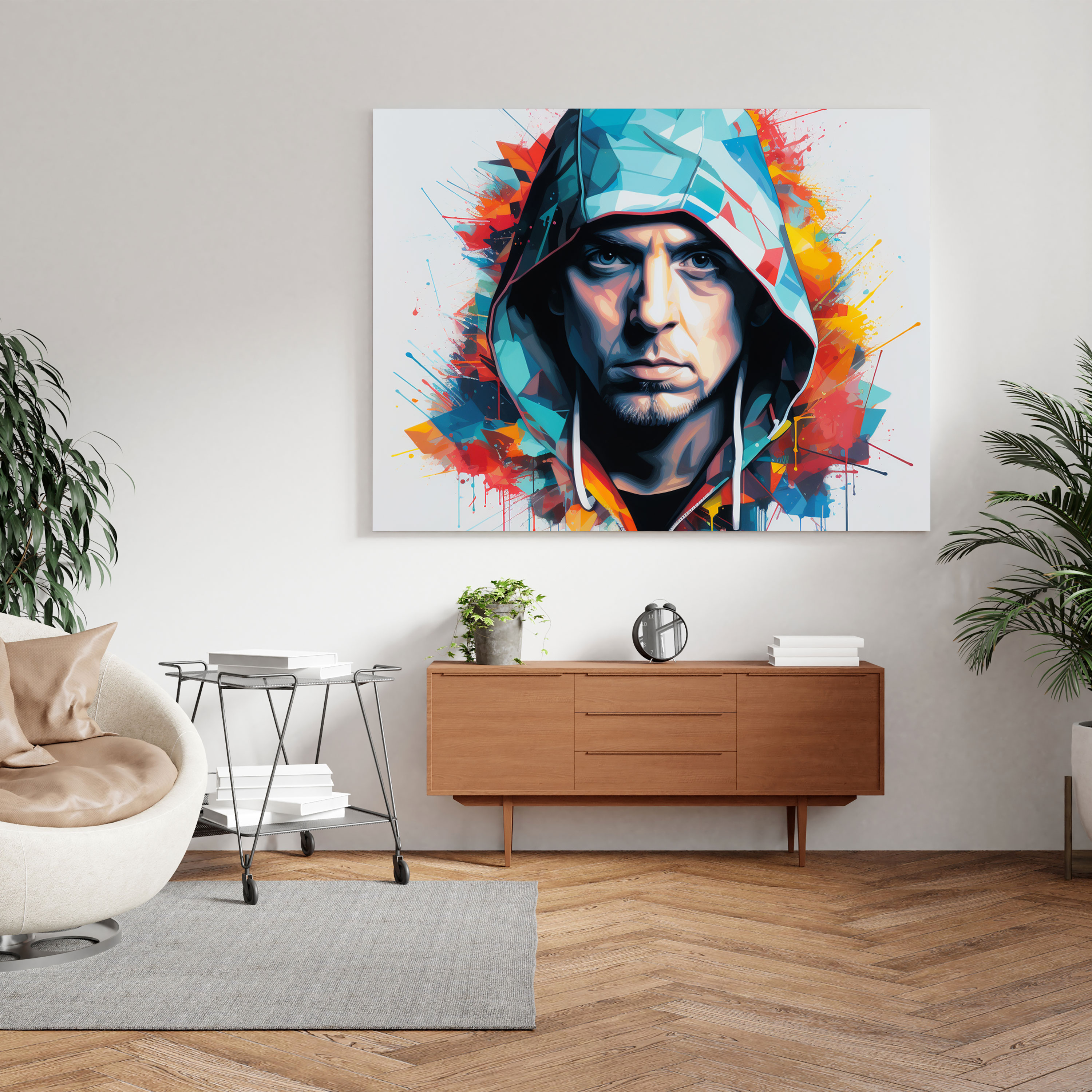 Eminem Graffiti Porträt Wandkunst - Leinwandbild aufwändige Schablonentechniken Wandkunst