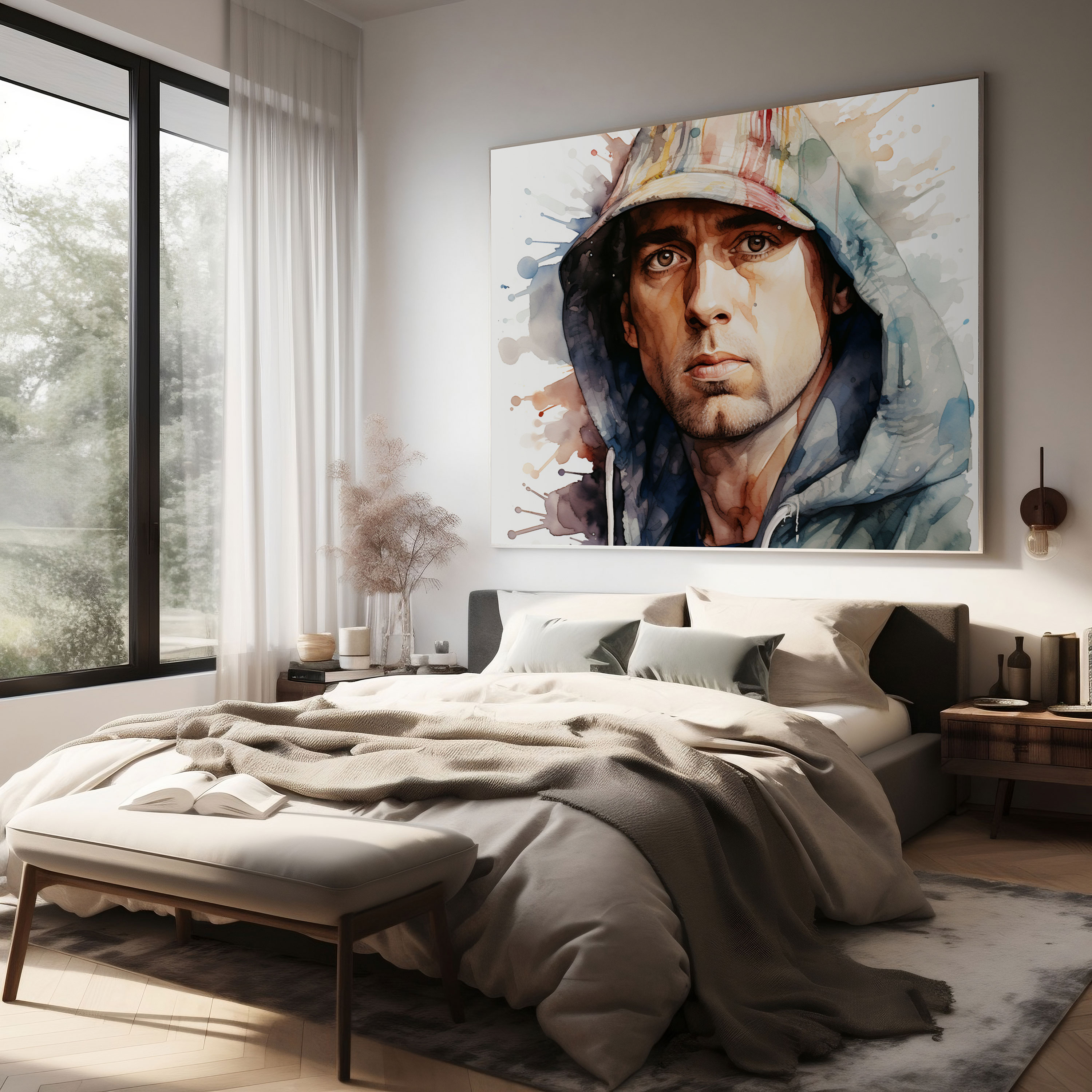 Eminem Wall Art - Eminem, Canvas, Wall Art, Watercolor Portrait