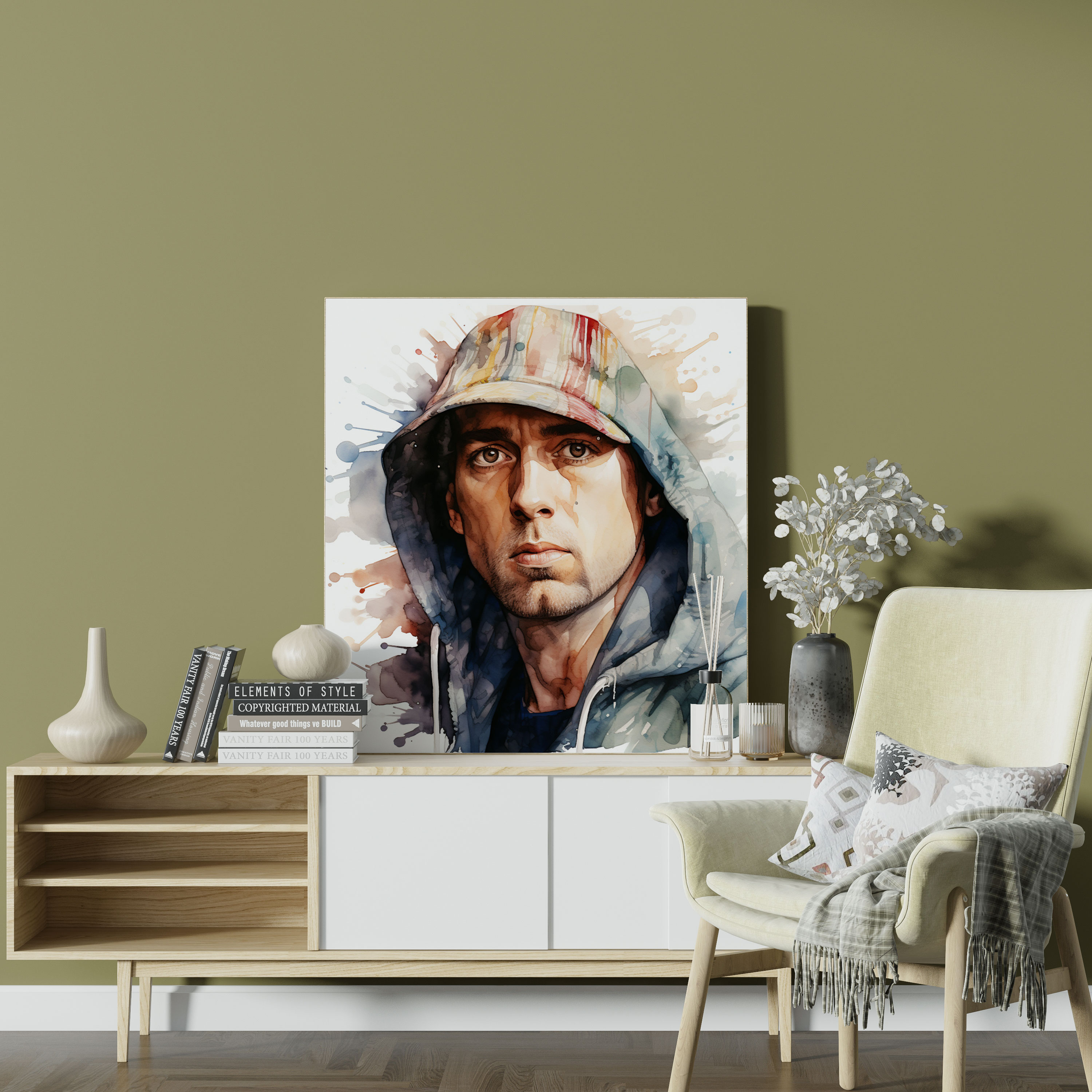 Eminem Wall Art - Eminem, Canvas, Wall Art, Watercolor Portrait